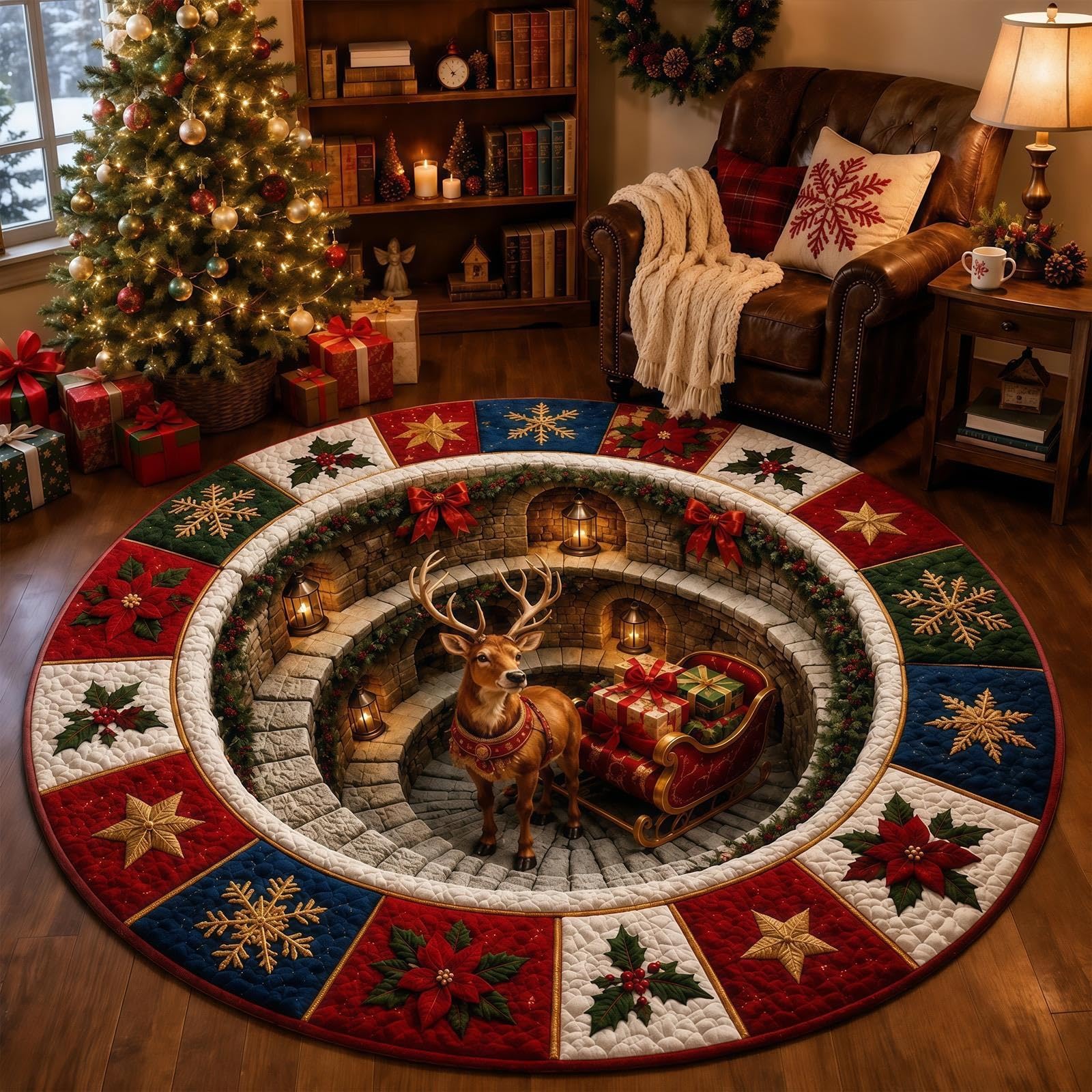 3D Christmas Rugs Optical Illusion Round Mat, Realistic 3D Xmas Rug — image 1