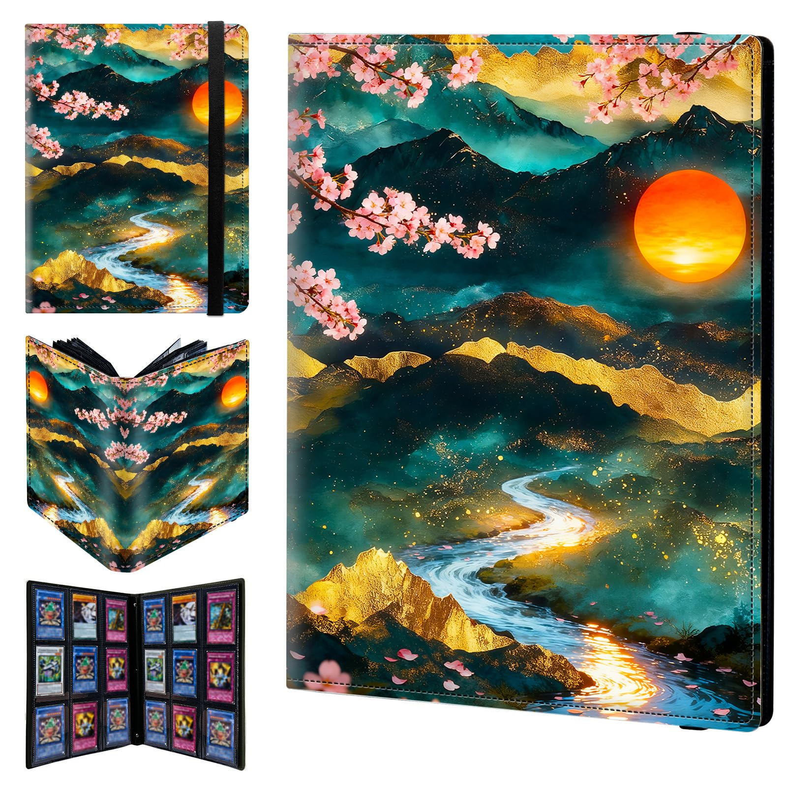 9 Pocket Trading Card Binder 540 Side Loading Pocket Album with Cherry Blossom Green Mountains Pattern Design Card Binder for Sports Cards & Game Cards — image 1