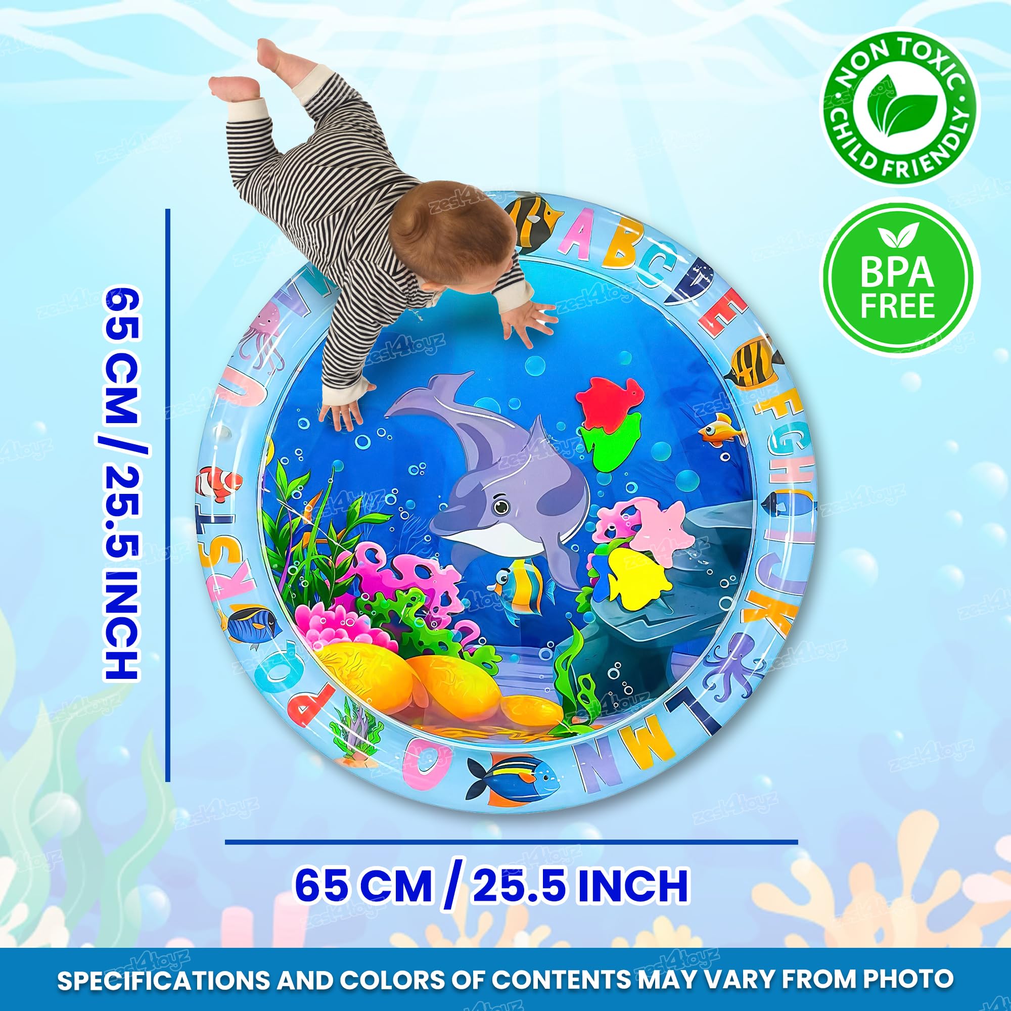 Zest 4 Toyz Tummy Time Water Mat for Baby to Play | Baby Water Mat for Floor | Play Mat for Baby 0 to 12 Months | Water Bed for Baby | New Born Baby Gifts | Baby Toys | Playmat for Babies 0-3 Years 1
