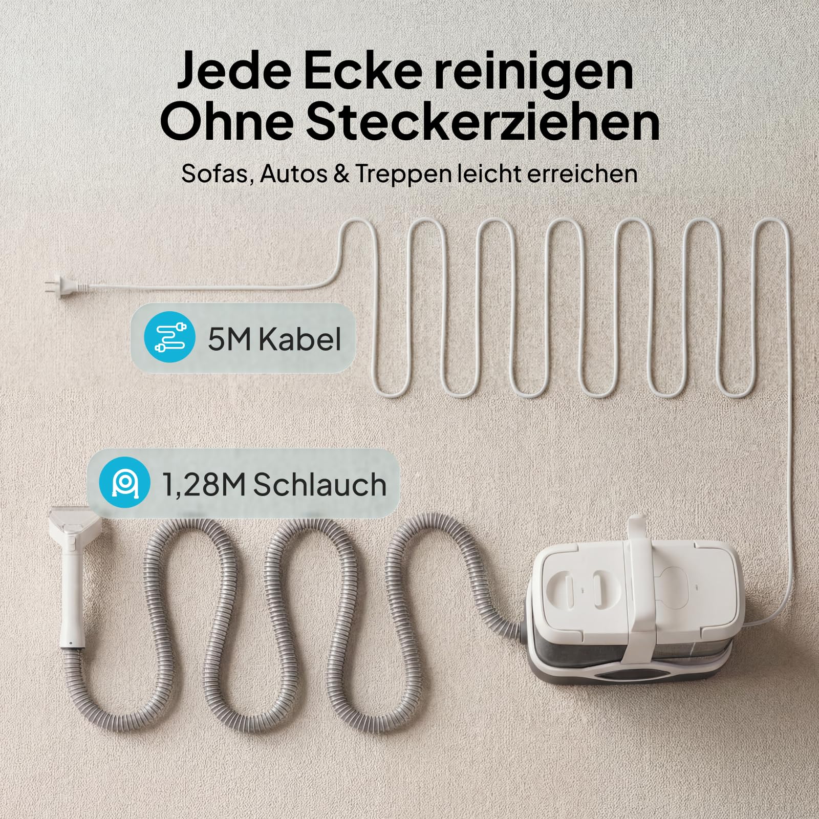 Livatro Polsterreiniger Gerät [600W Profi-Motor] Tragbarer Teppichreiniger Waschsauger 16KPa, Abnehmbarer 2,3L Tanks, Selbstreinigung, Nasssauger für Auto, Sofa, Matratze & Haustier - Schnelltrocknung
