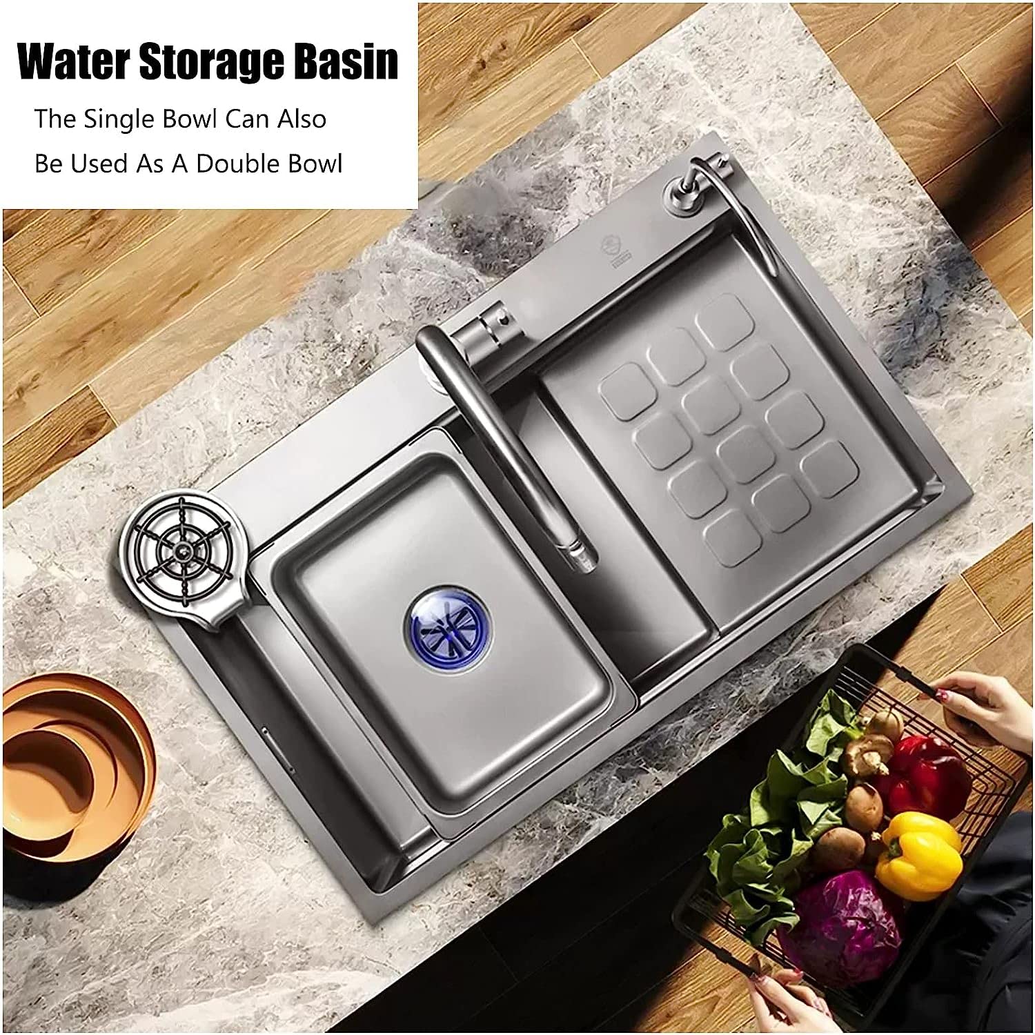 Fregadero De Barra De Cocina Negro Bajo Encimera con Grifo Extraíble, Fregadero De Cocina Grande De Acero Inoxidable 304, Fregadero De Un Seno De 9"de Profundidad con Kits De Instalación, pa