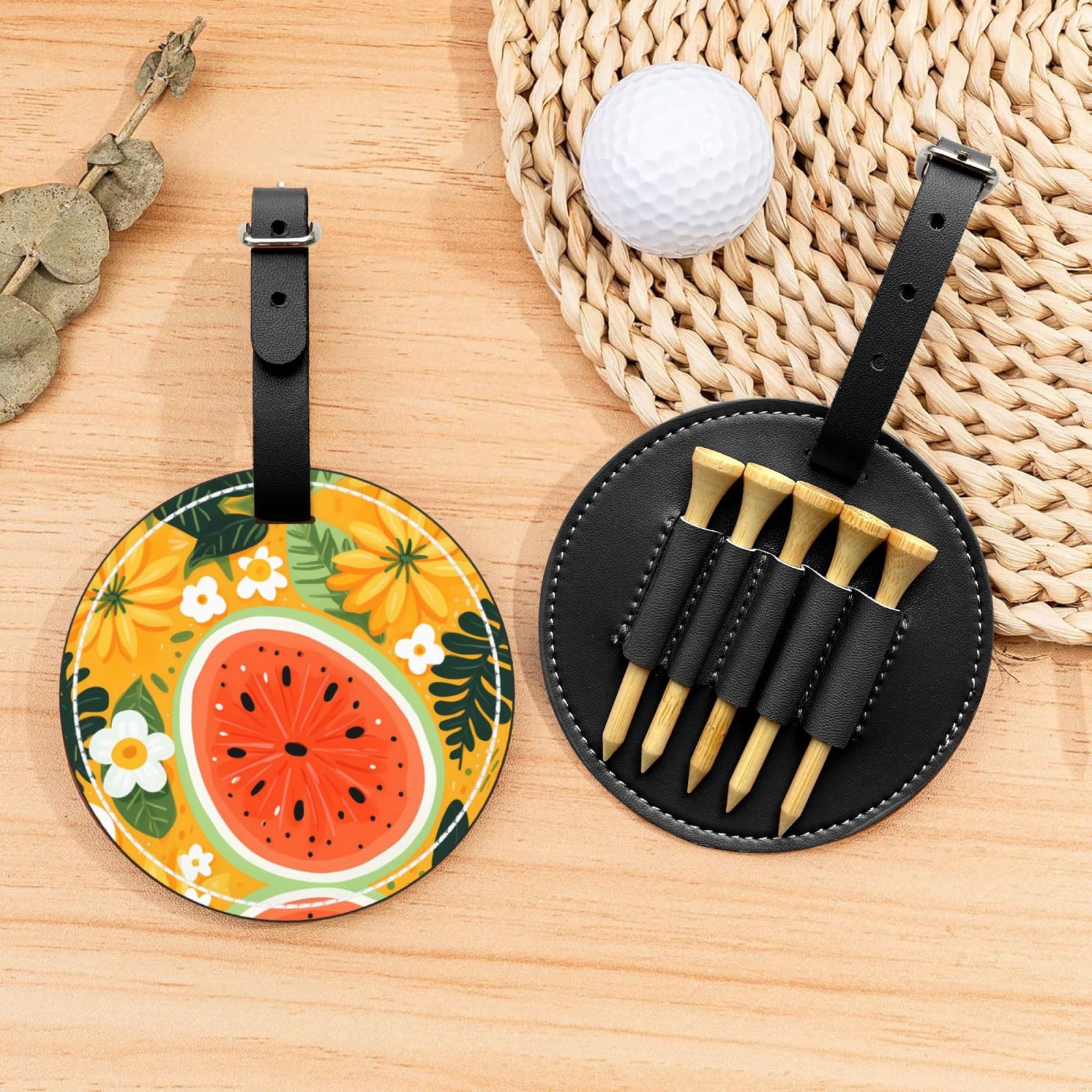 Fruits Background Illustration Black Printed Golf tee Storage Bag - Portable Design, Easy to Organize tee