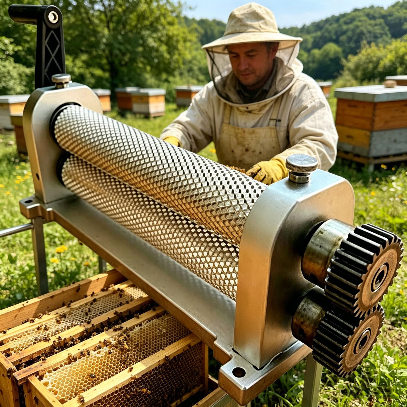 ZHIXUMM Beeswax Foundation Mill With Engraved Rollers, 280mmmanual Beeswax Comb Foundation Roller Mill Machine, For Production Of Honeycombs/Bee Wax/Sheet Mill/Stamper Printing Machine 5.1mm