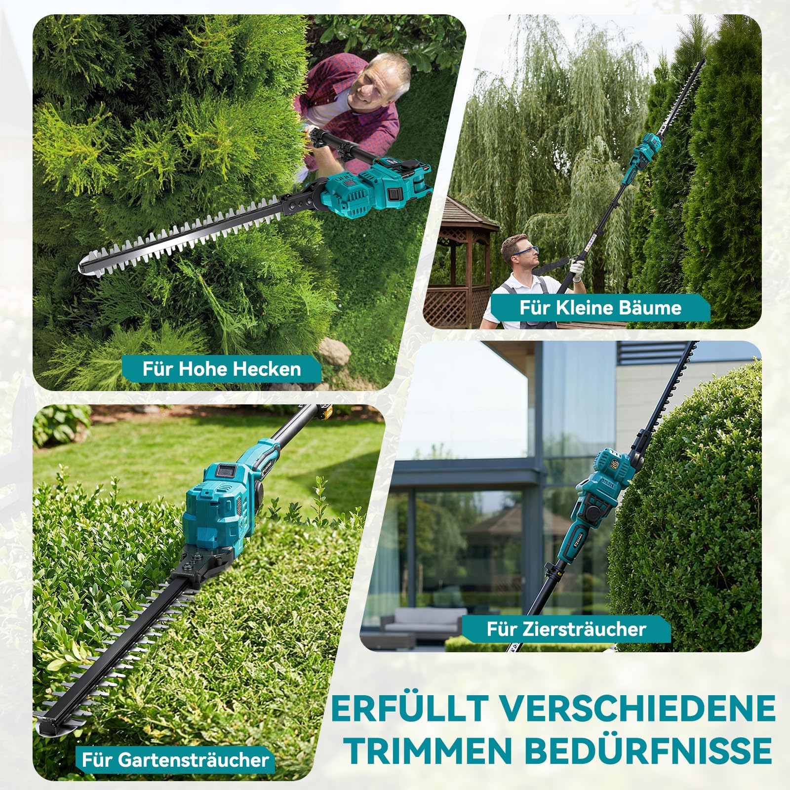 Yofidra Akku Teleskop Heckenschere, 40cm Stahlmesser, 2,4 m Teleskopstange | Elektrische Heckenschere mit 2×3.0Ah Akku, 180°drehbarem Schneidkopf, kabellose Strauchschere für Heckenpflege