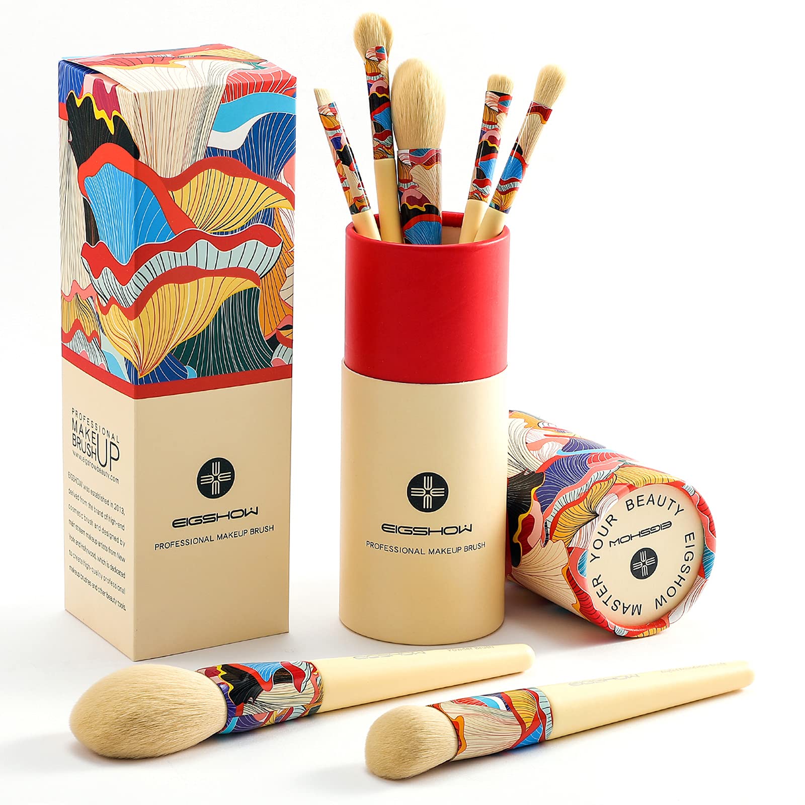 Makeup Brushes Ready in 7 Face Eye Uncomplicated Set with Eco Carton Cylinder 2 Cup Box for Powder Concealer Highlighter Foundation Liner Eye Shadow - Cruelty Free Synthetic Bristle - Vegan (Fresher)