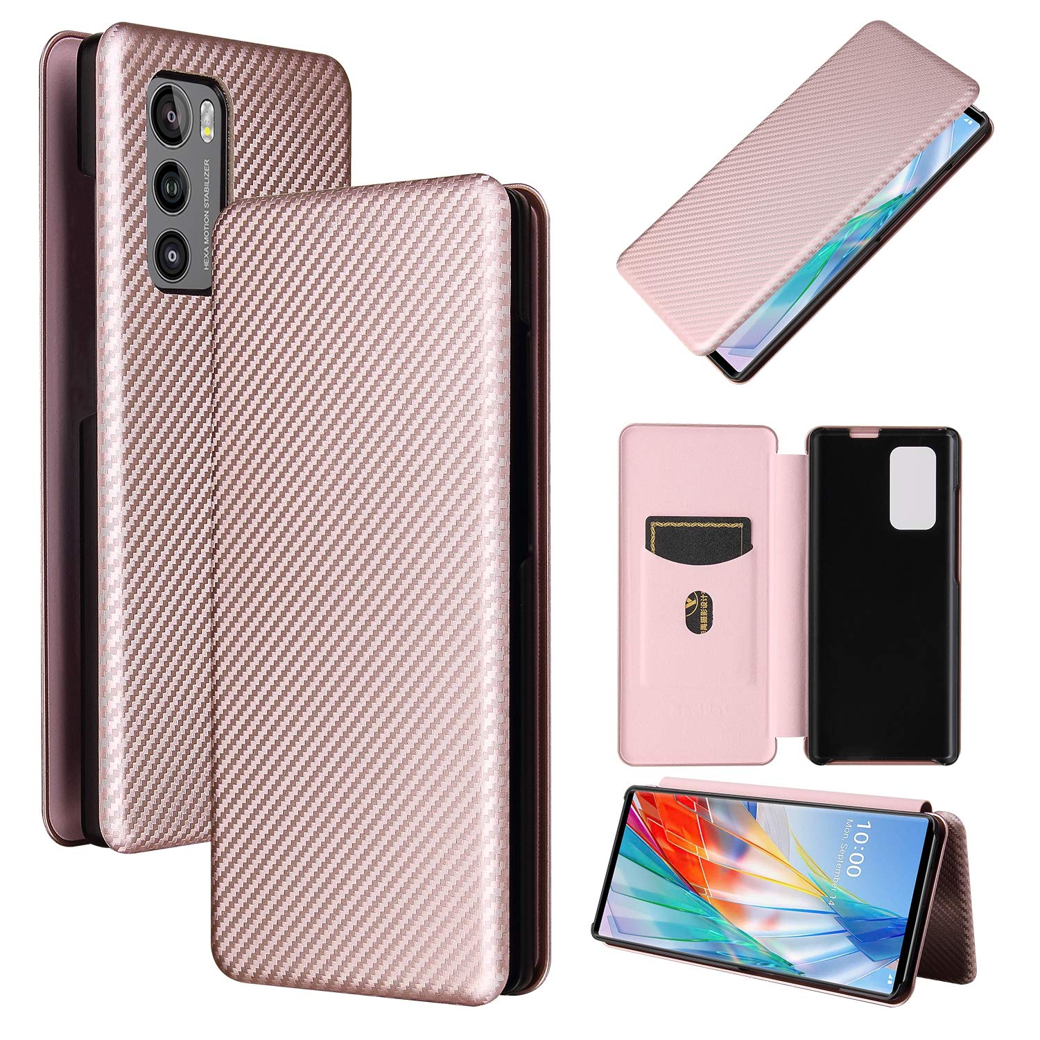 Cell Phone Case for LG Wing 5G Carbon Fiber Texture Magnetic Horizontal Flip TPU + PC + PU Leather Case with Card Slot Mobile Phone Flip Cover