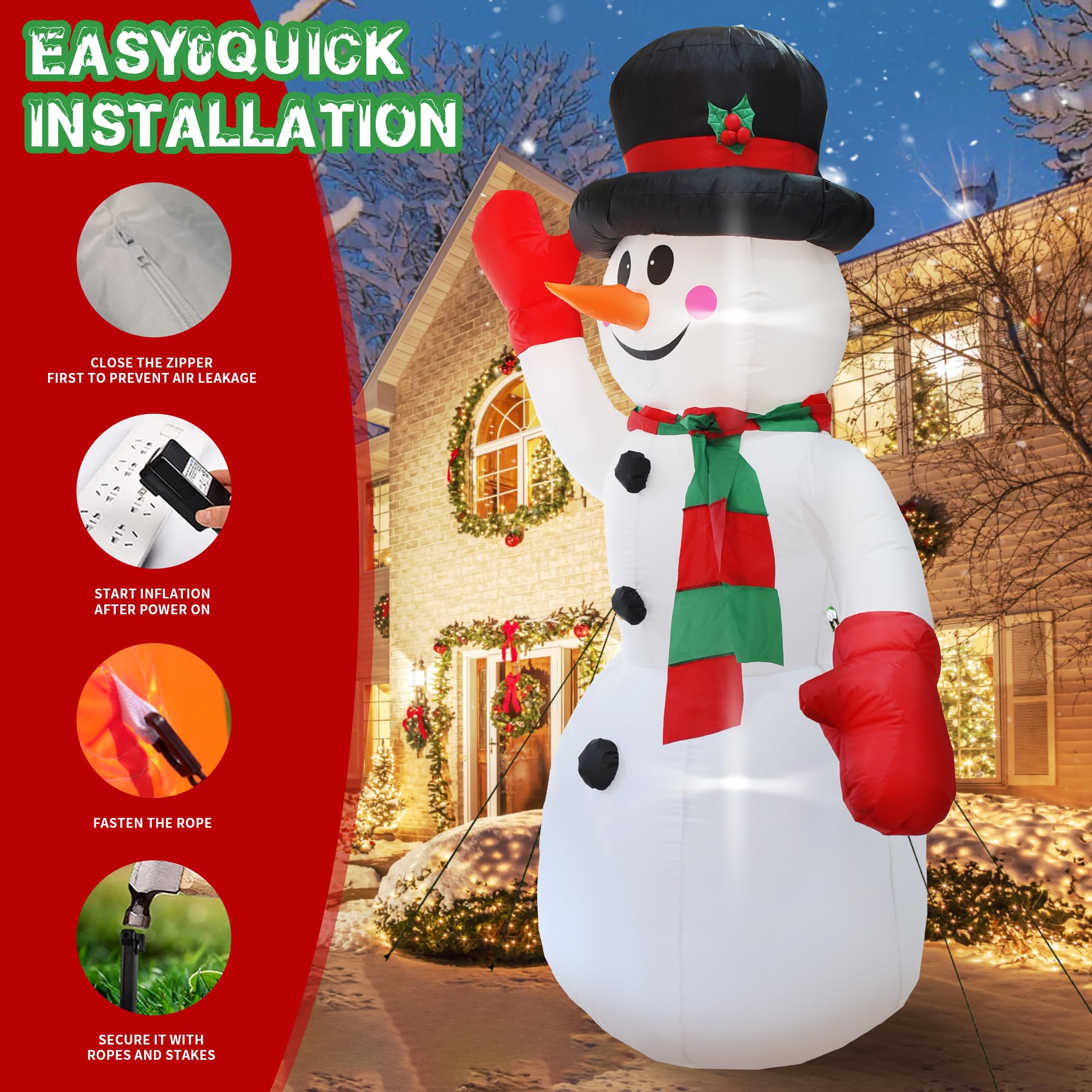 Décorations de Noël gonflables - Décoration extérieure - Grande décoration de cour (3,7 m de haut, bonhomme de neige)