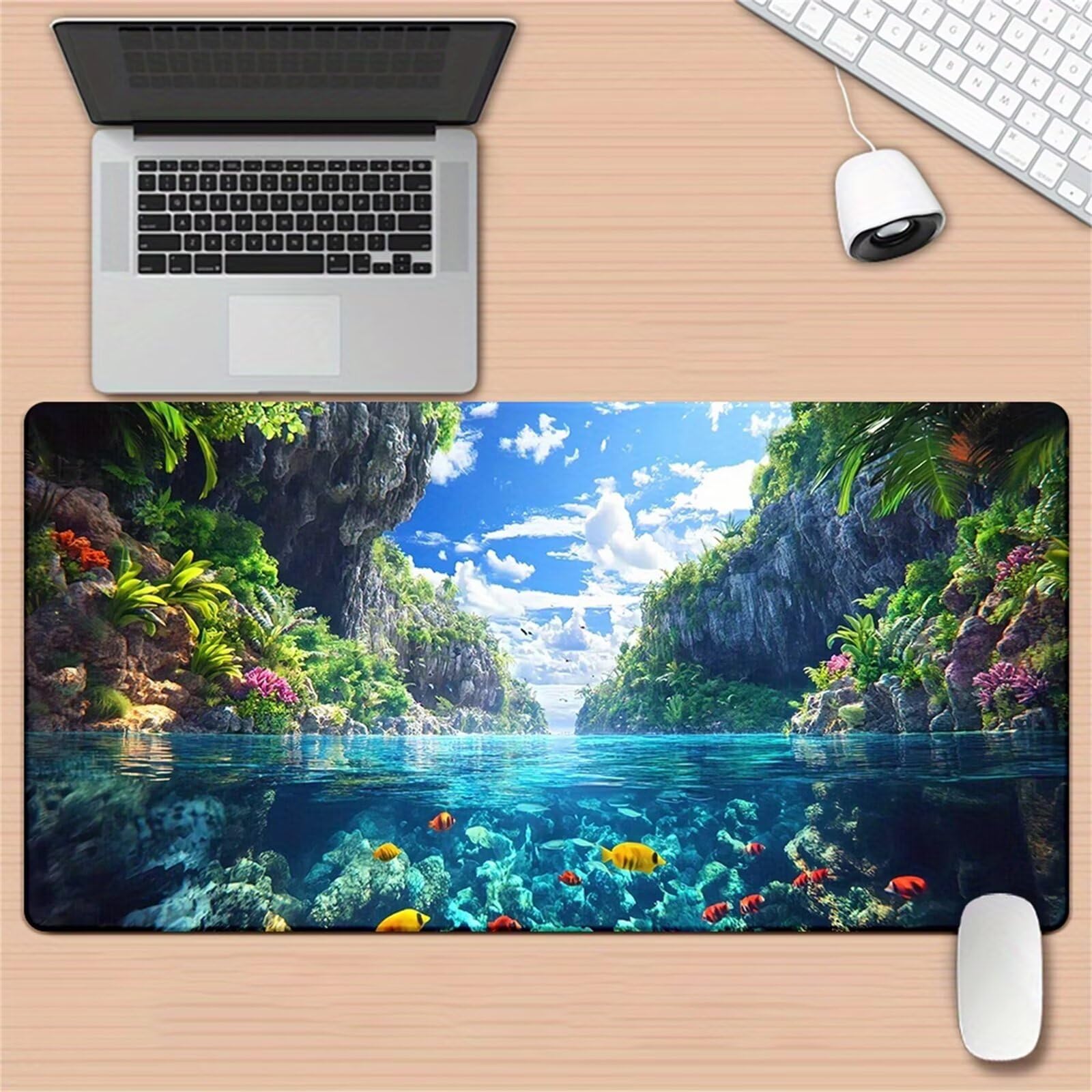 Tappetino Mouse da Gioco 1200x600x2mm, Paesaggi Tropicali Oceanici Mouse Pad XXL ad Alta Precisione e Velocità, Base in Gomma Antiscivolo Ultra-Grip, Tappetino per Scrivania Tastiera e PC
