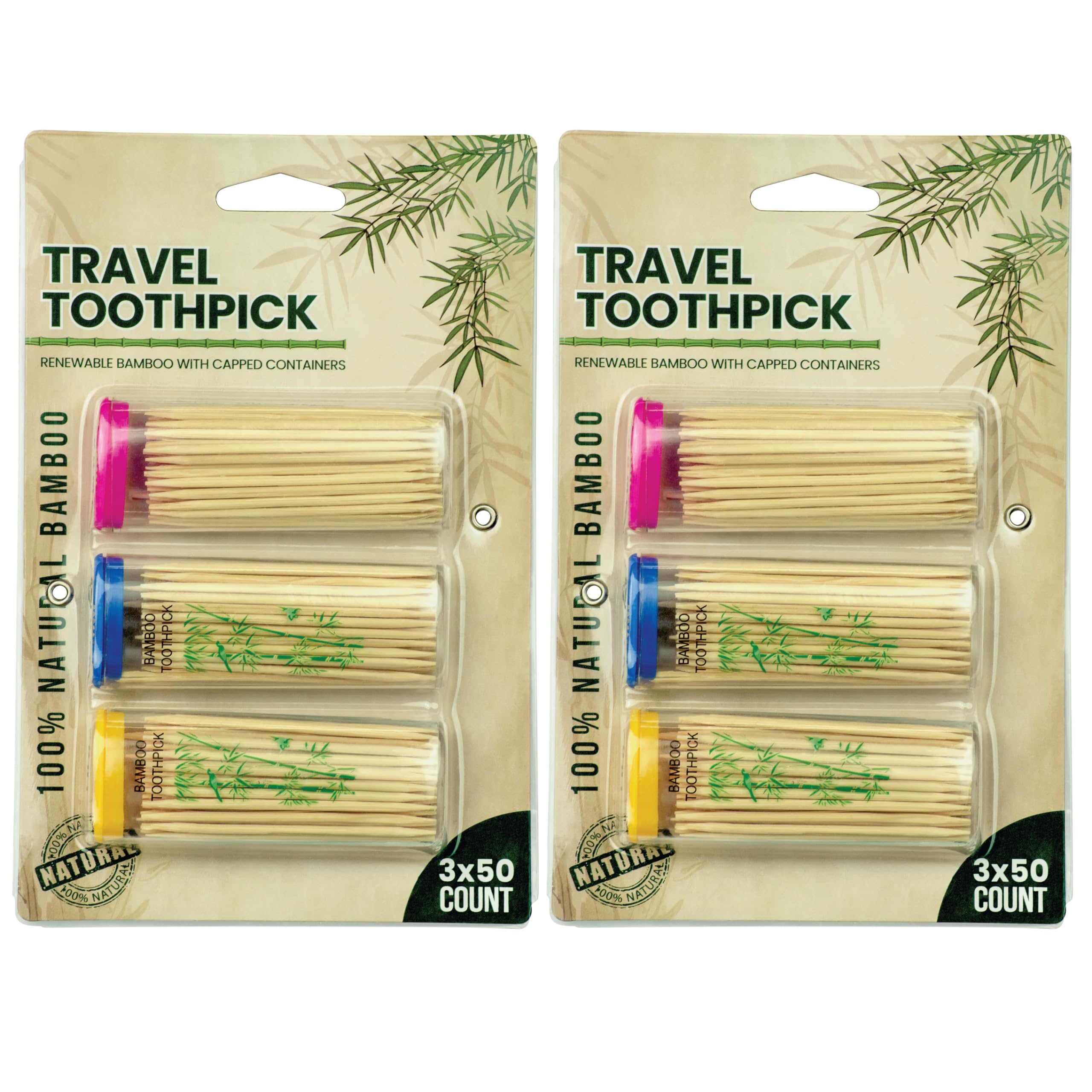 DecorRack 6 Travel Toothpick Dispensers with 300 Bamboo Toothpicks, Eco-Friendly Wooden Toothpick Holders, Portable Mini Toothpick Case, Travel Ready, On the Go, Clear Mini Holders (Pack of 6)