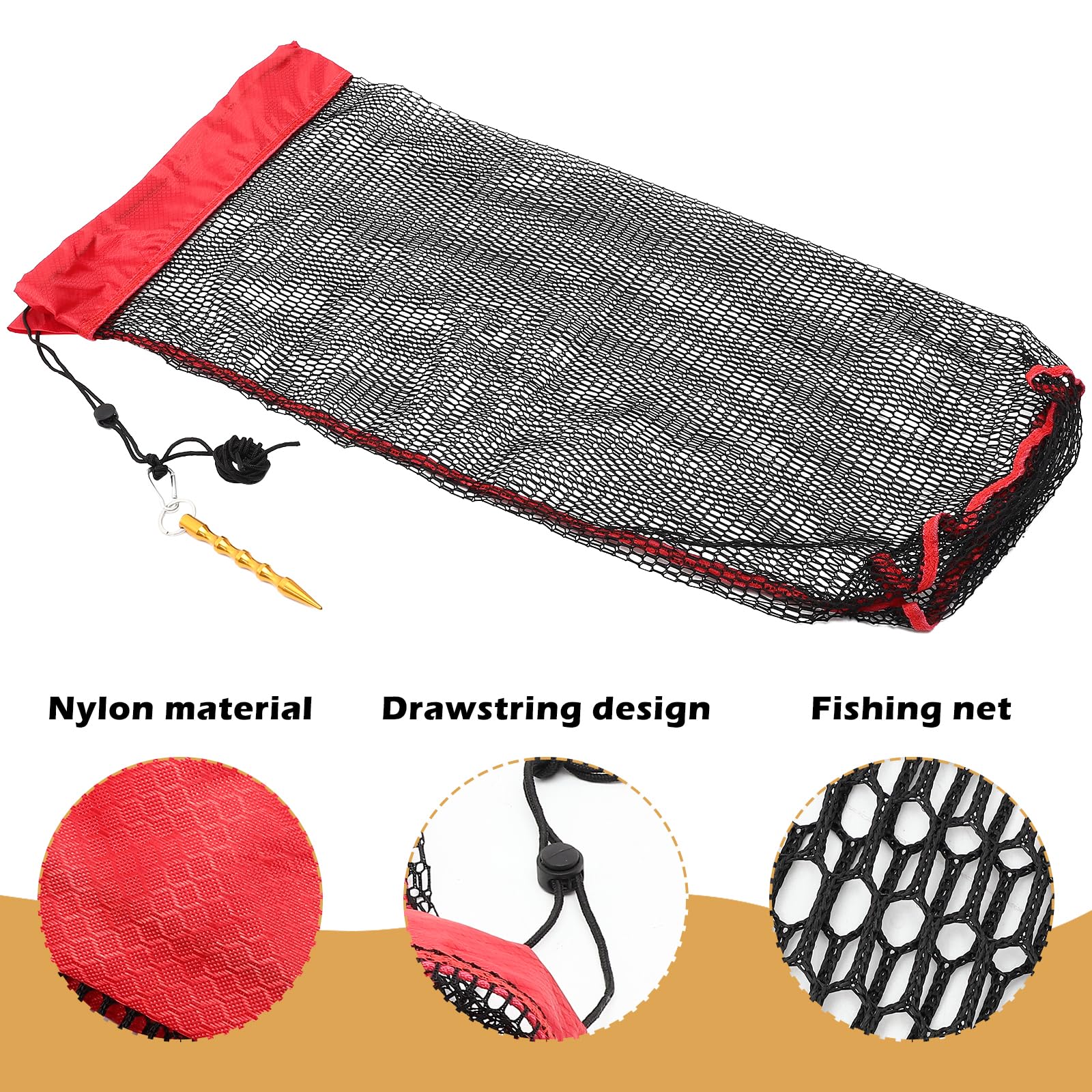 VANZACK Drawstring Fishing Net, Nylon Fish Guard Basket, Foldable Mesh Net for Small Fish, Crayfish, Shrimp, Crab, Portable and Easy to Clean, 31.49 X 13.77 Inches, Multi-Color
