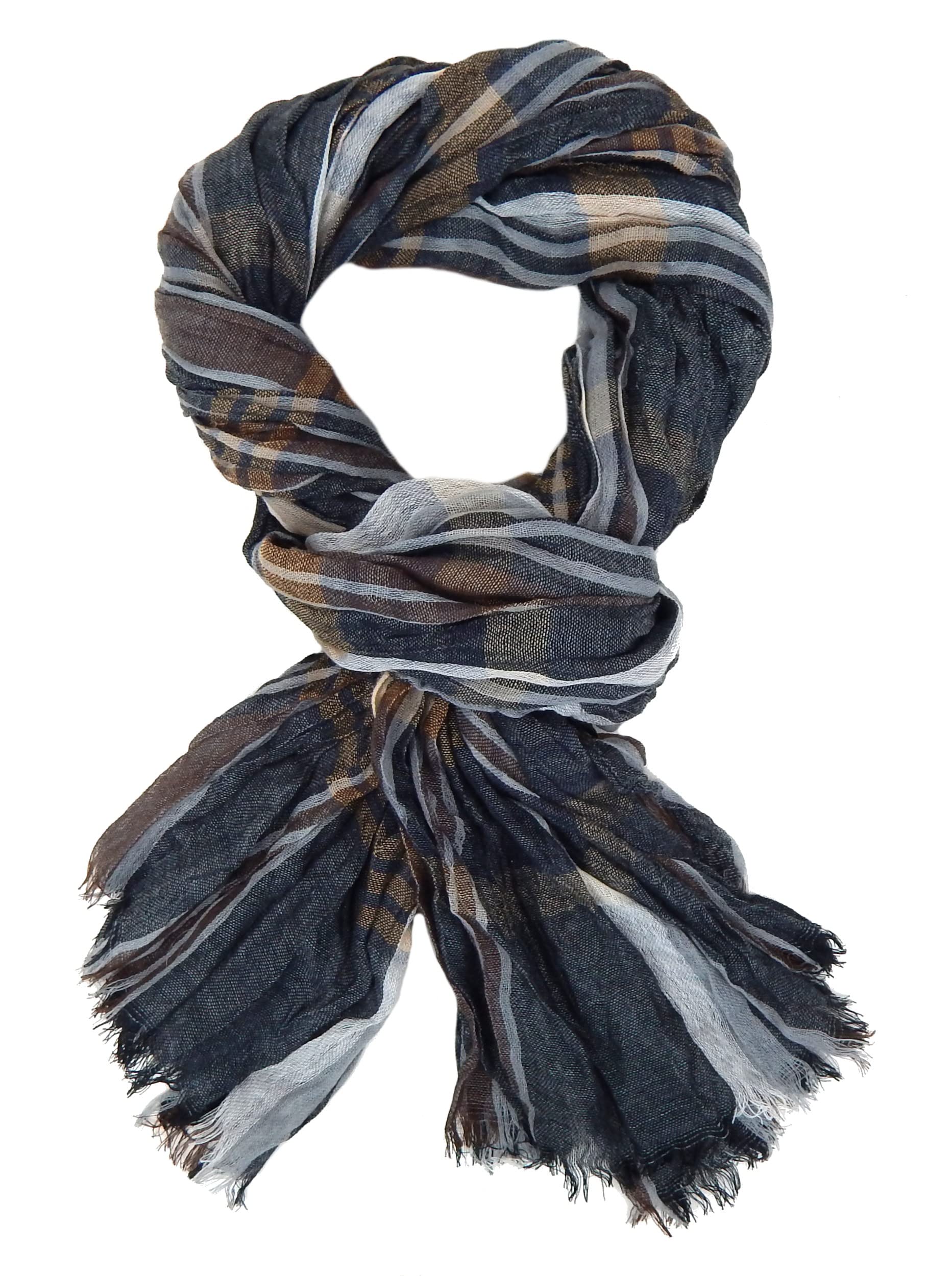Ella Jonte Men's Gray Scarf Blue Black Red Or Grey Viscose Striped Scarf, One Size