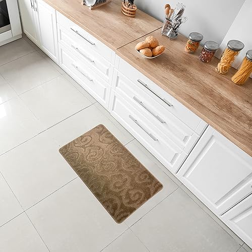 Vista 99 de Alfombra lavable a máquina para cocina y baño, diseño de voluta, color gris, respaldo antideslizante de gran