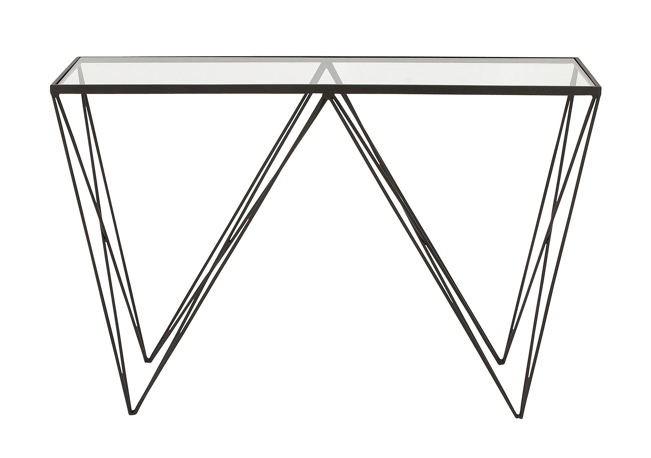 BenzaraAntique Colonial Chic Glass Console Table, 30"H x 46"L, Metallic Black Finish