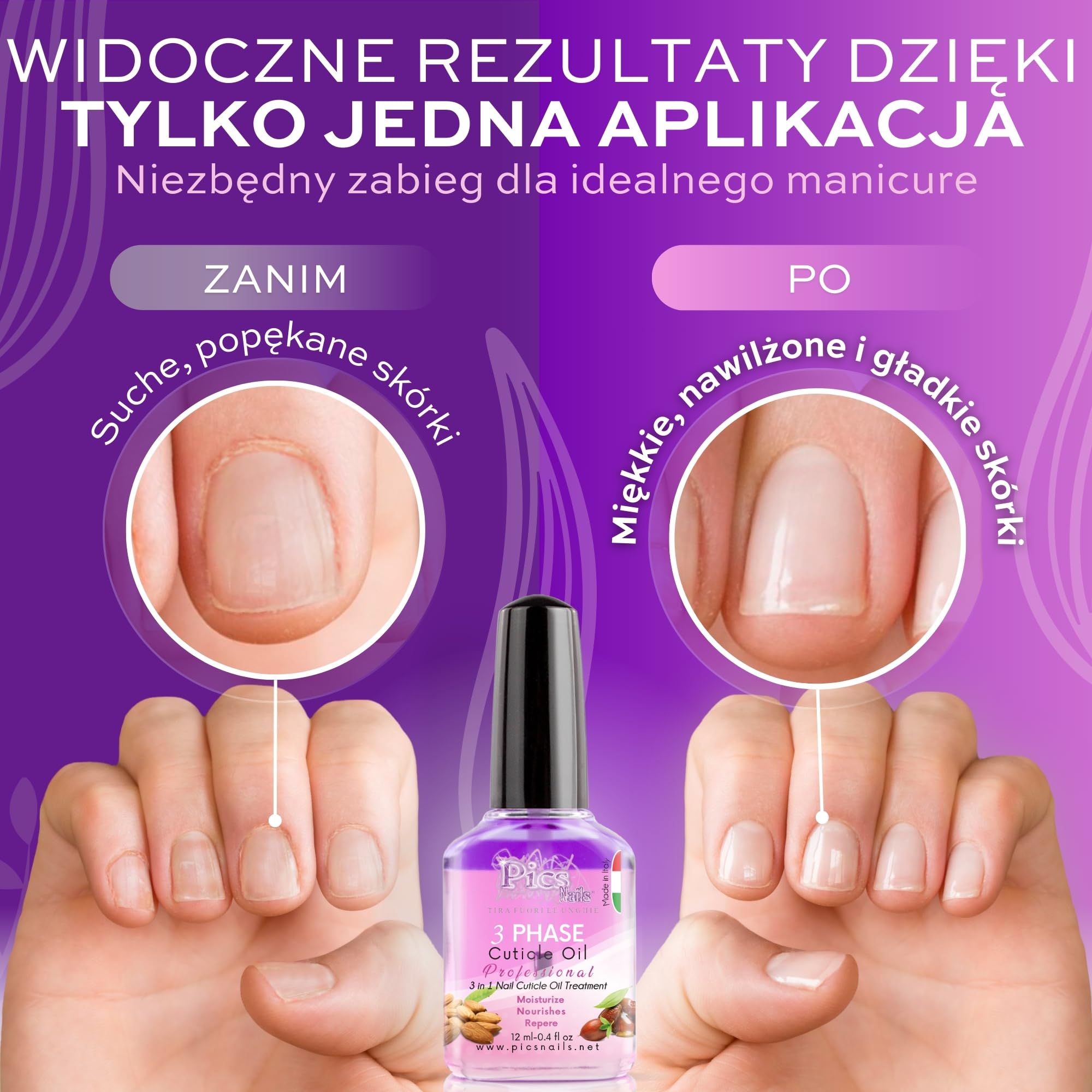 Olejek do skórek do paznokci premium 12 ml, wyprodukowany we Włoszech, formuła do pielęgnacji skórek z olejkiem z czarnej porzeczki, migdałów, jojoba i siemię lniane, regenerujący i nawilżający do