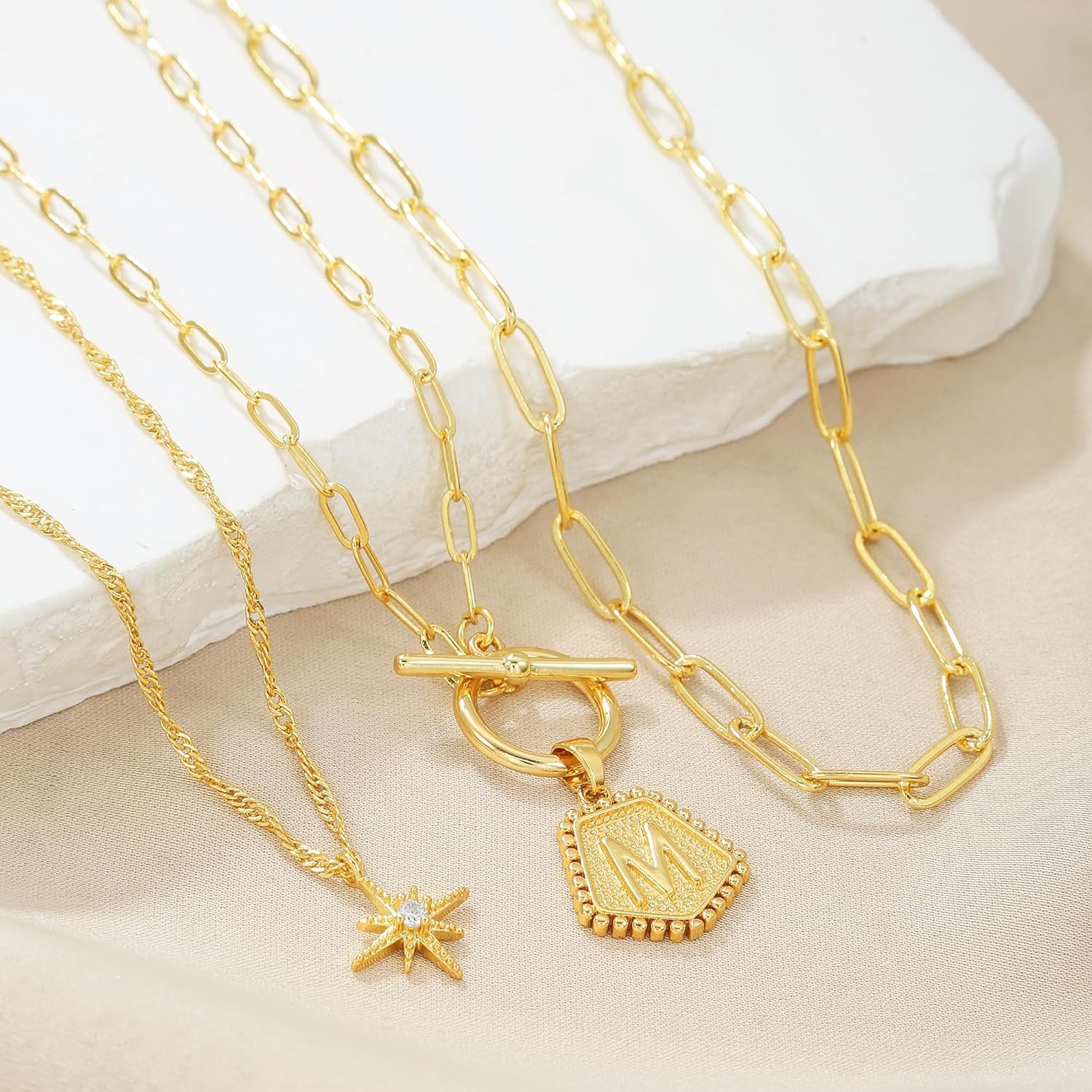 Gold Initial Necklace for Women, 14K Gold Plated Layered Paperclip Chain Necklace Personalized Letter Necklaces Trendy Jewelry Valentines Day Gifts - Image 7