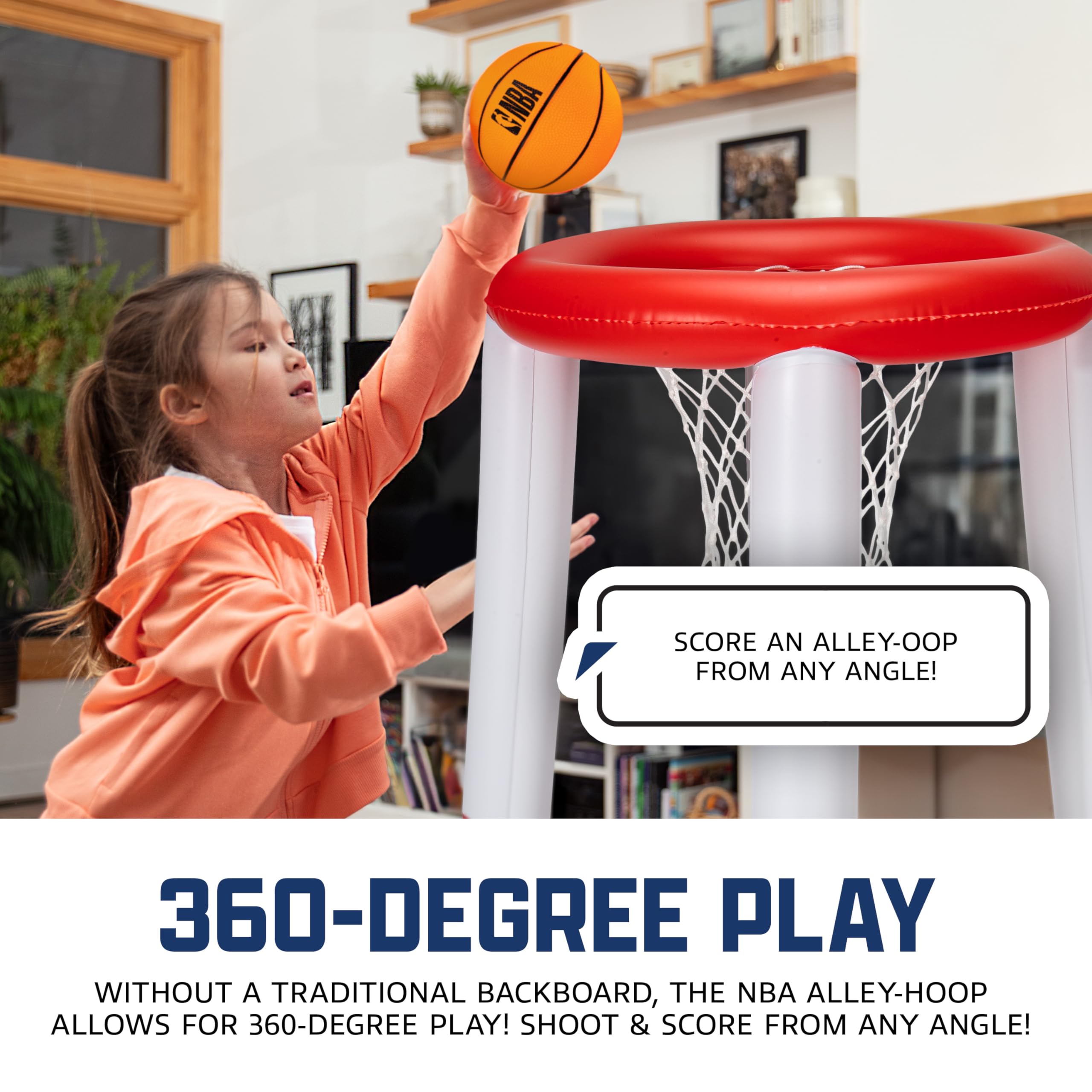 Franklin Sports NBA Alley-Hoop Kids Inflatable Toy Basketball Hoop Set - Indoor + Outdoor Mini Inflatable Hoop + Basketball Set for Kids Ages 3+ - Boys + Girls Basketball Toy - 48" Inches - Image 2