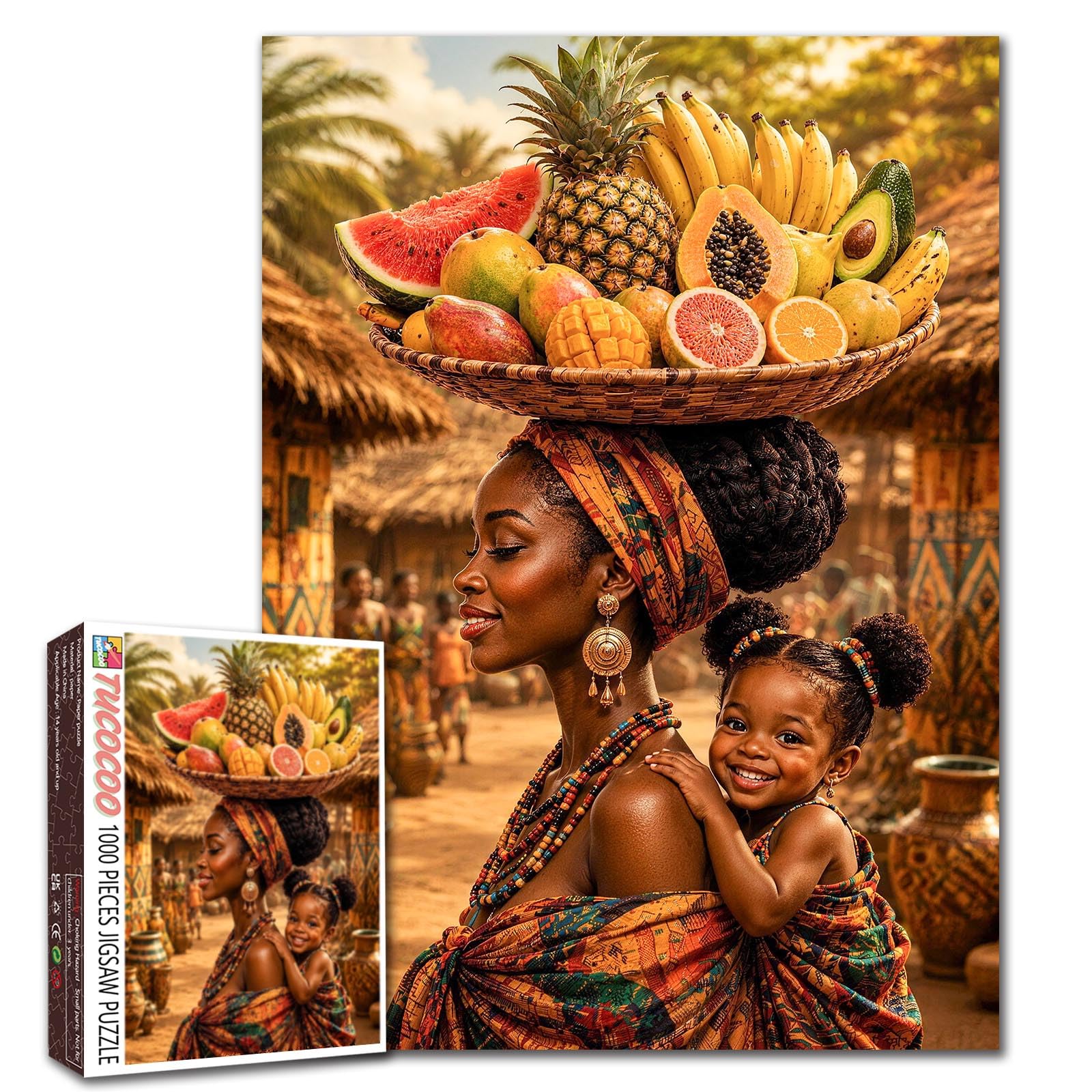 African Art Jigsaw Puzzles for Adults 1000 Pieces African American Girl DIY Puzzles for Family Activity Games Little Black Girl Jigsaw Puzzles Home Decor Safari Village Craft Gifts 19.7 x 27.6 Inch — image 1