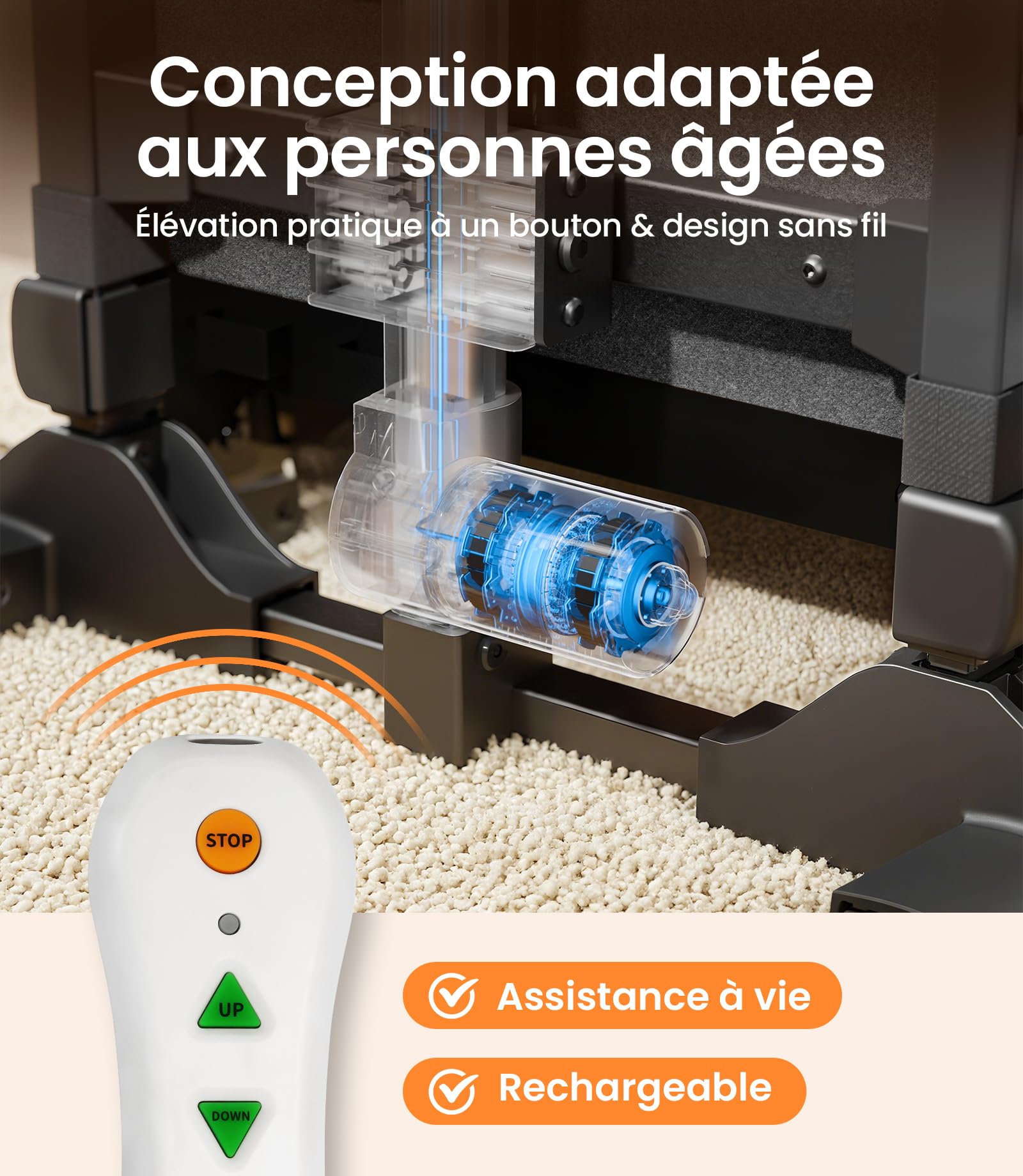 VOCIC AX15 Fauteuil releveur électrique 200 kg, Robuste et Pliable | Senior autonomie maison, aide relevage chute, transfert lit fauteuil roulant, cadre acier mousse mémoire cuir orange