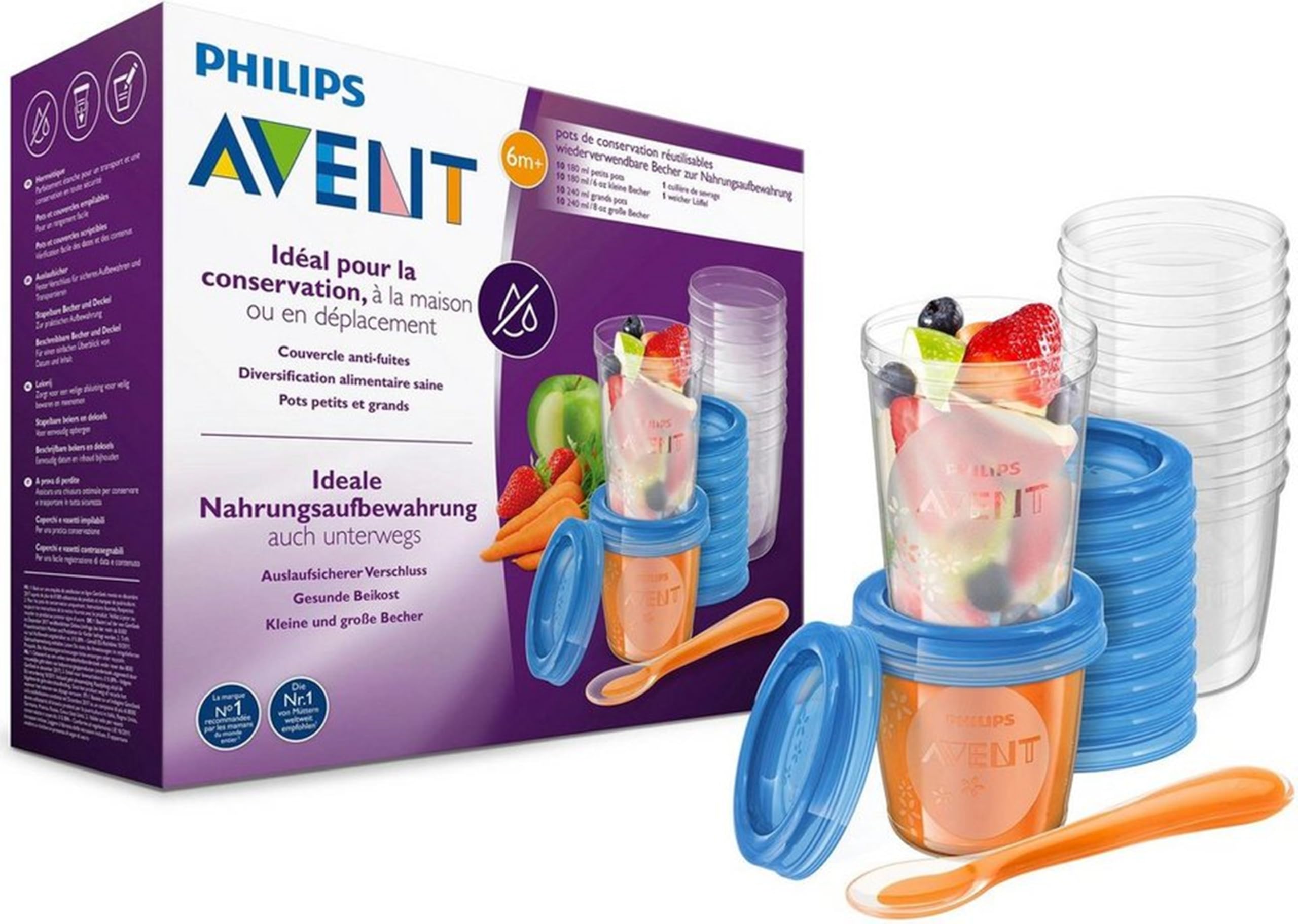 Philips Avent Food Storage Cup Set, BPA-Free Baby Food Storage Containers, Leak-Proof Lids, 180ml & 240ml Cups with Weaning Spoon, Freezer & Microwave Safe (Multicolor) | SCF721/20-picture-26