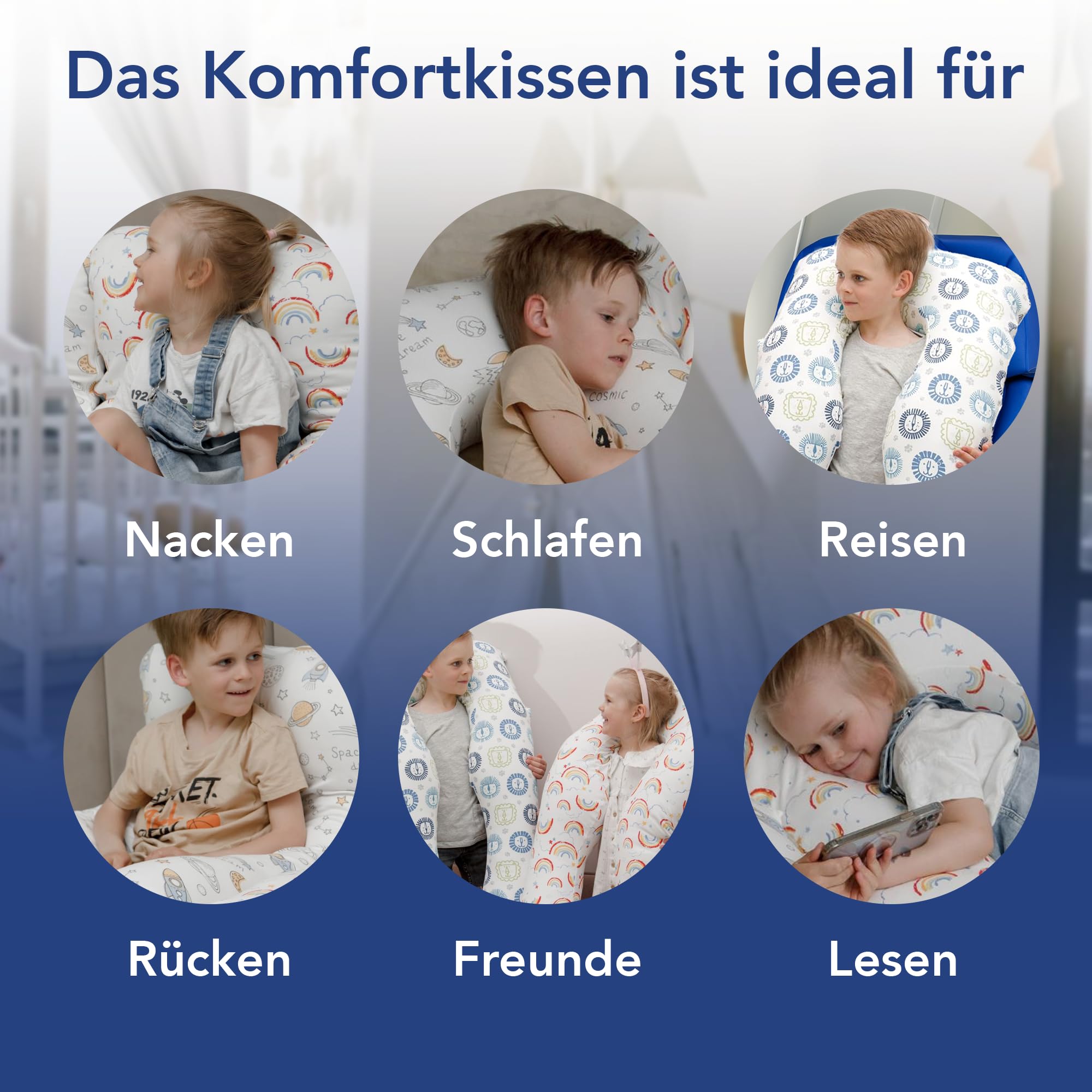 MKS Kindkissen für Bett Schlafen 60x120cm | Seitenschläferkissen | Anti-Stress Kopfkissen | Komfortkissen zur Stressbewältigung | Kuschelkissen (Regenbogen)