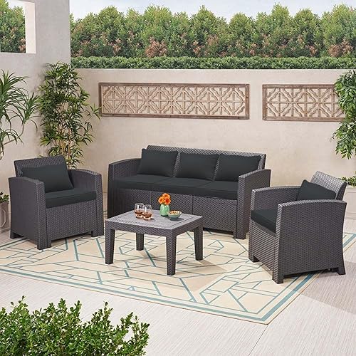 Miniatura 8 de Jadoxy Cojines de asiento profundo para sillas de exterior, impermeables, para respaldo y asiento profundo para muebles de jardín y patio (negro y