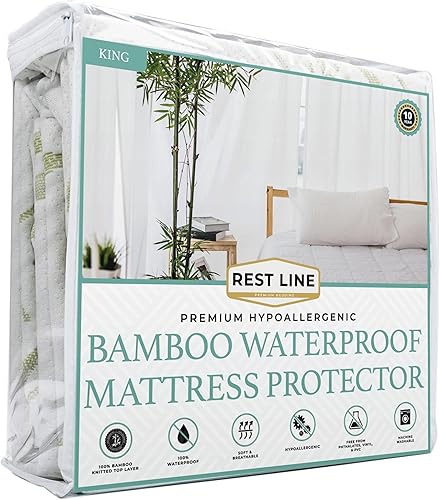 Protector de colchón impermeable de bambú prémium tamaño King de 78 x 80 pulgadas, 100% viscosa de bambú, hipoalergénico, funda de colchón