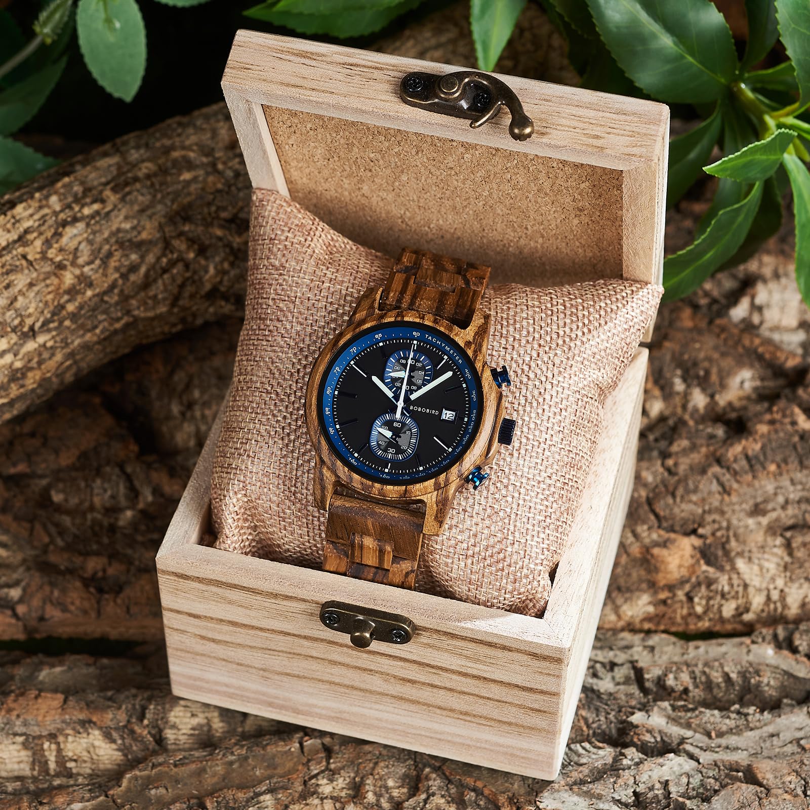 BOBO BIRD Orologio in legno per uomo e donna, ultra leggero, 50 g, lancette luminose, cronografo, data, casual, regalo aziendale