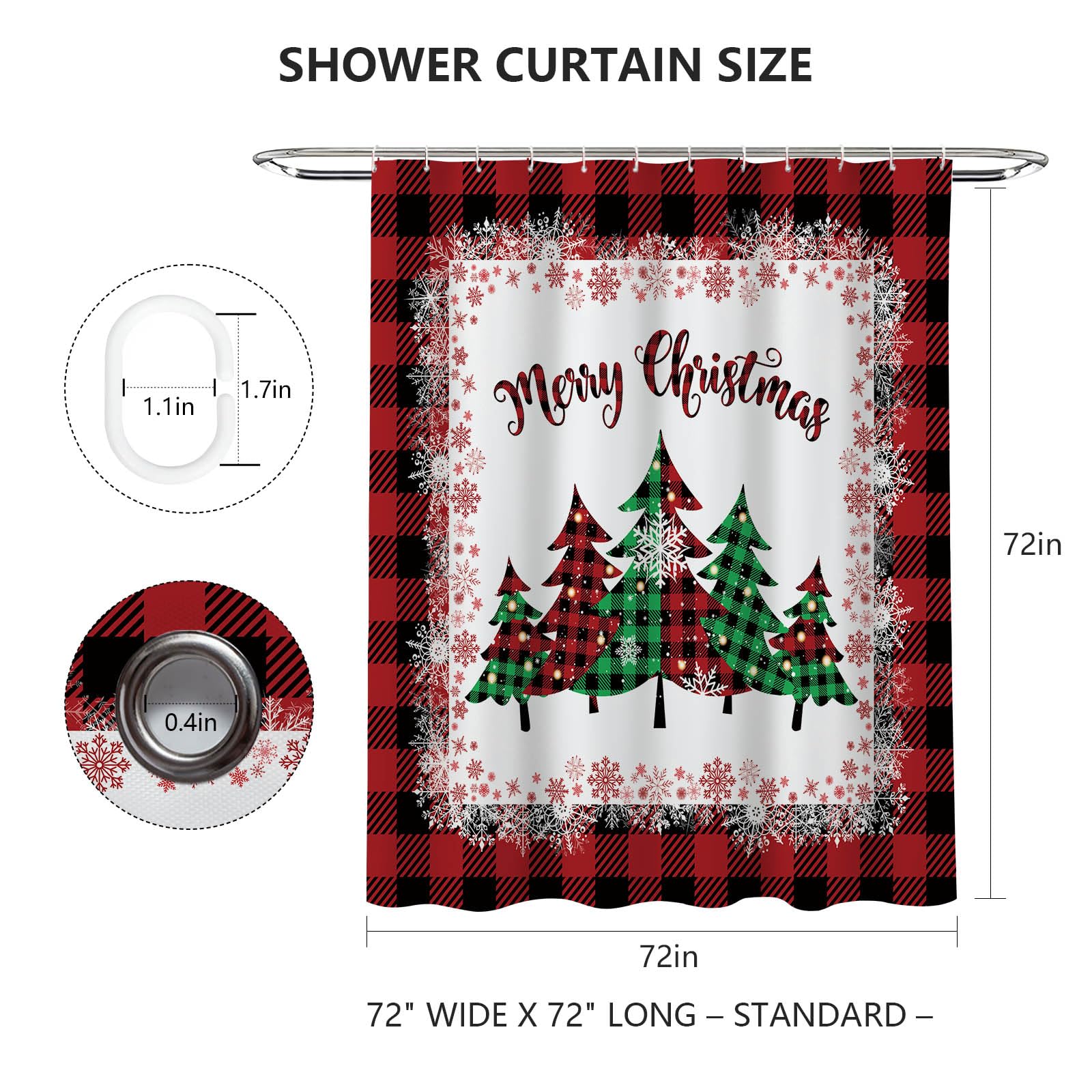 Bonhause Winter Gnomes Snowman Shower Curtain - Christmas Bathroom Decor With Snowflakes & Pine Trees - 72x72 Inch Waterproof Polyester, Includes 12 Hooks