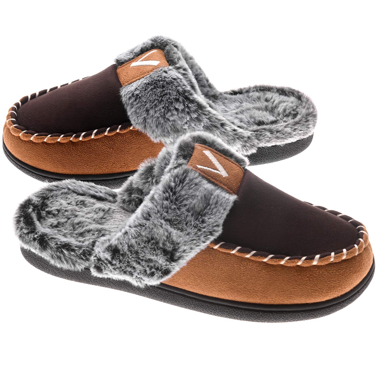 VONMAY Women's Memory Foam Slippers Moccasin Slip-on Scuff House Shoes Fuzzy Faux Fur Lining Indoor Outdoor for All Seasons