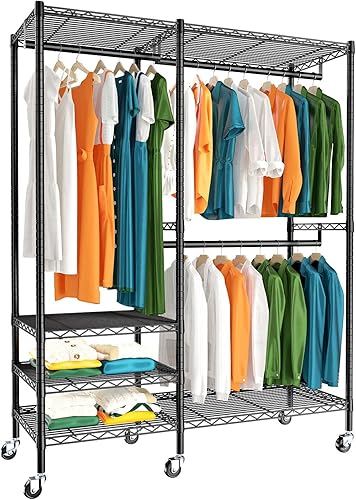 Raybee Perchero de ropa rosa de 80 pulgadas de alto, perchero resistente para colgar ropa, perchero con ruedas, estante portátil de alambre para