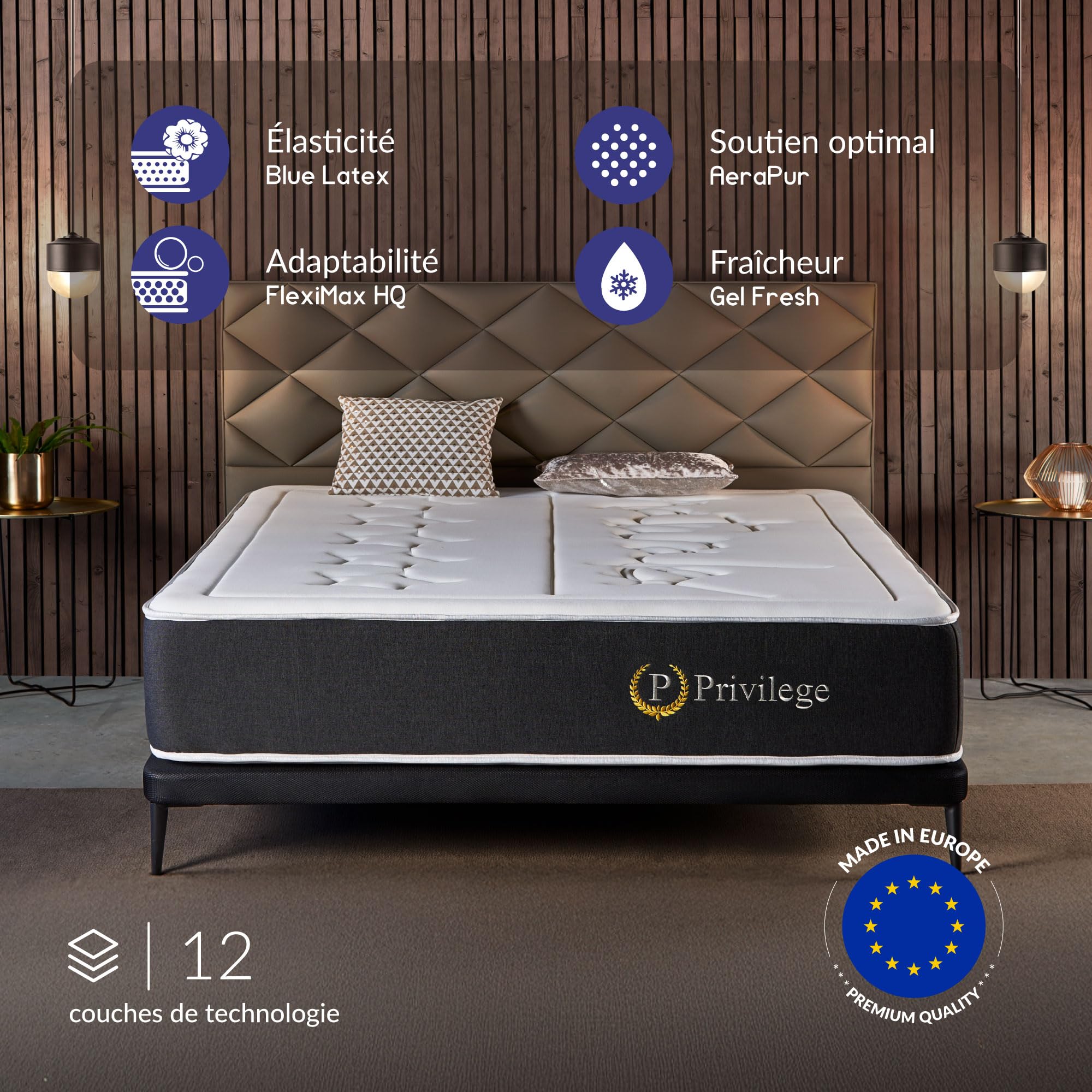 NATURALEX Privilege - Matelas 140x190 - Mémoire de Forme Supérieure - 30 cm | Mousse HR Premium + Blue Latex 7 zones, Multicouche durable, Soutien ferme, Accueil moelleux, Usage quotidien, Fabriqué UE