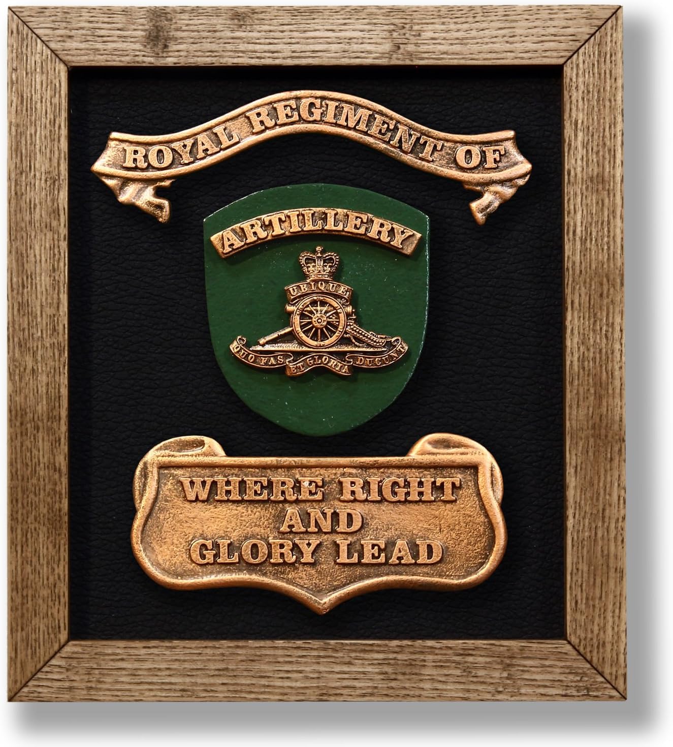 Royal Regiment of Artillery (British Army) โ Solid Oak Framed Plaque with Official Regiment Badge and Motto. British Military Gift/Present/Momento