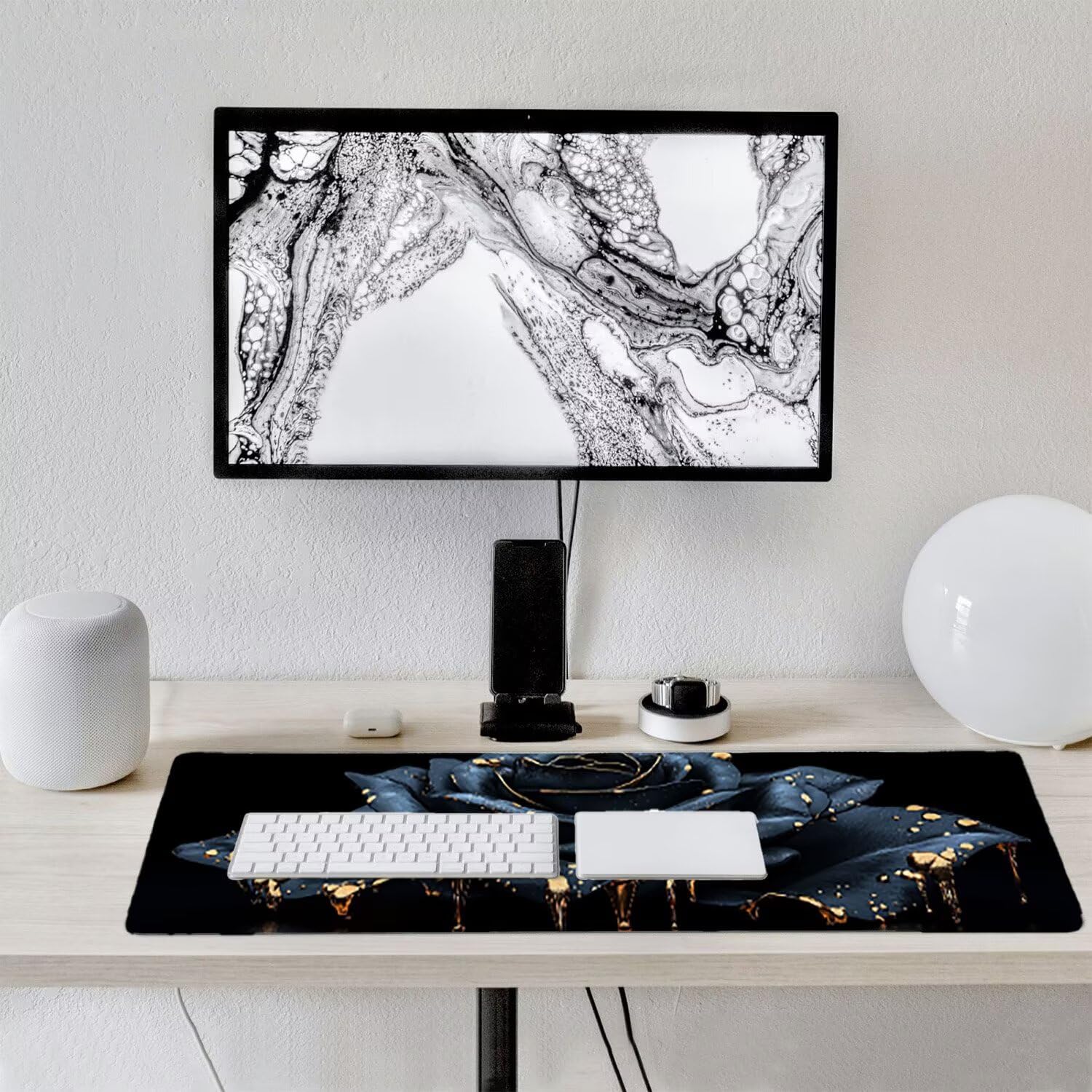 Podkładka pod mysz do gier XXL duża mysz 1600 x 800 mm, duża podkładka pod biurko z antypoślizgową gumową podstawą dla graczy, poprawia precyzję i szybkość (czarna róża) o-301