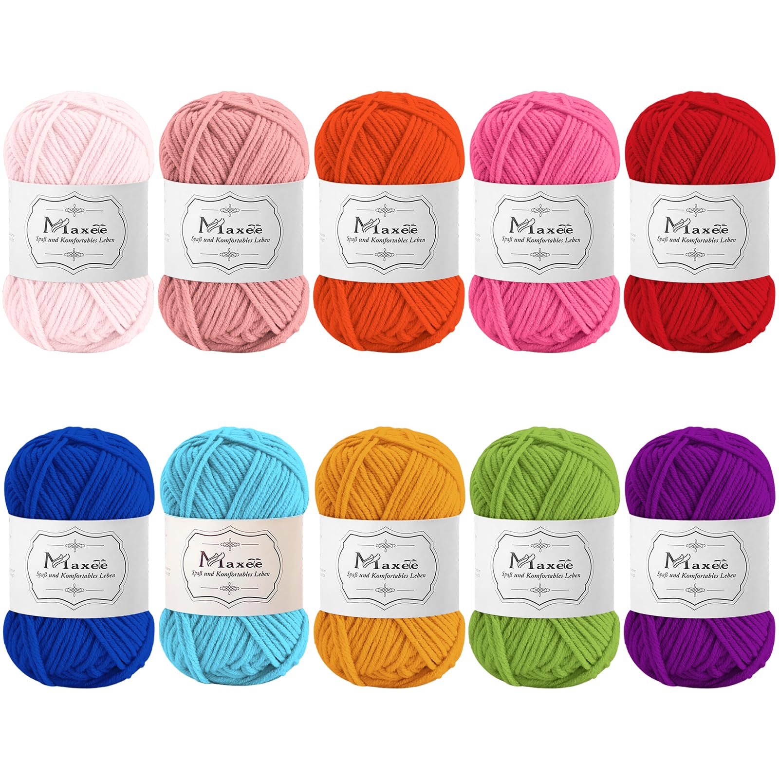 Maxee Häkelgarn 500g (50g*10 Farbe), Acryl Wolle Zum Stricken, Garn zum Häkeln und Stricken, Hand Knitting Yarn Set, Handstrickgarn Baumwollgarn für Häkeln, Wolle zum Stricken und Kunsthandwerk