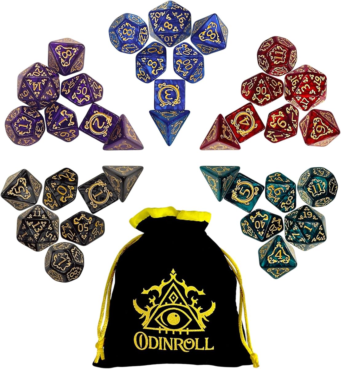 Polyhedral Dice Set, 35 Pieces - 5 Sets of RPG Dice with 1 Bag for Dungeons and Dragons D&D RPG MTG Board Games, Includes D20, D12, D8, D6, D4, D10 (0-9) and D10 (00-90)