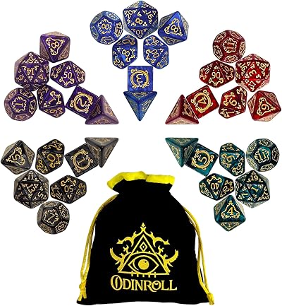 Polyhedral Dice Set, Complete Sets with 1 Pouch for D&D, DND, RPG, Including (D20, D12, D8, D6, D4 & 2×D10 [0-9 & 00-90]) (Dragon, 5 Sets)