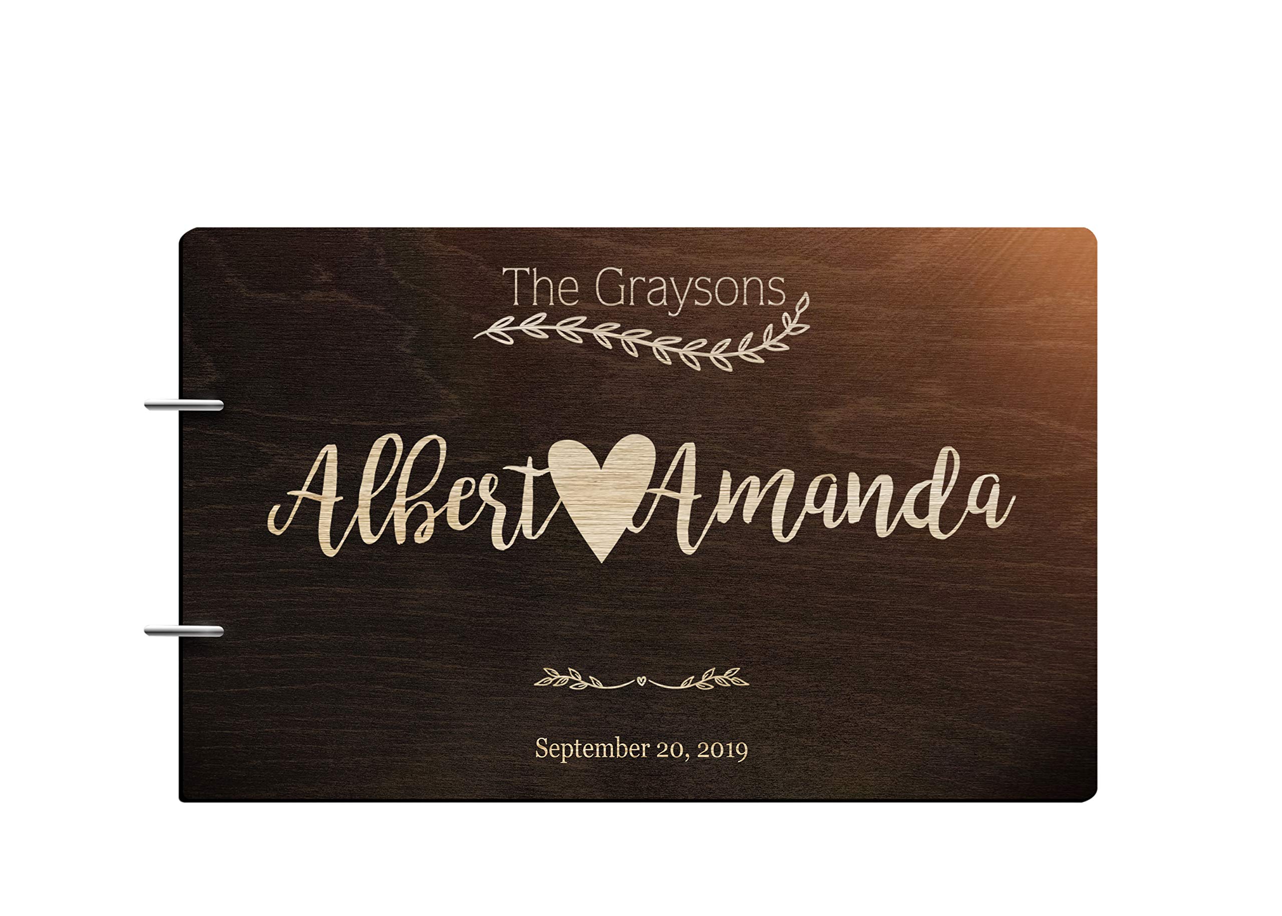 Personalized Handmade Mr Mrs Wedding Guest Book for Bride and Groom Wood Alternative Custom Engraved Newlywed Marriage Album