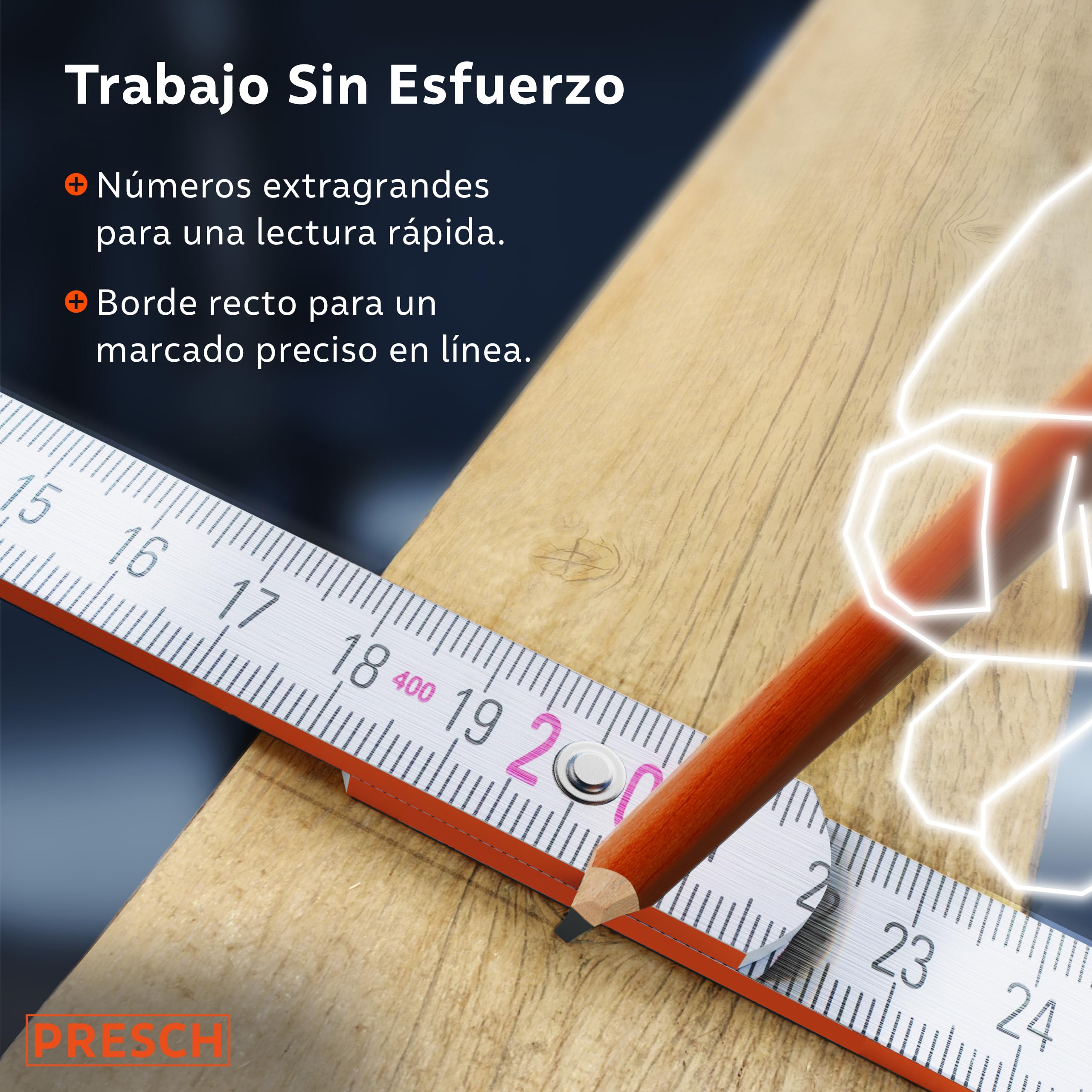 Presch Set de Metros plegables de 2 metros con escala de ángulo | 6 piezas | Madera | Naranja/Azul | Números grandes y altamente legibles | Encaje preciso | Metro de madera, Metro de carpintero