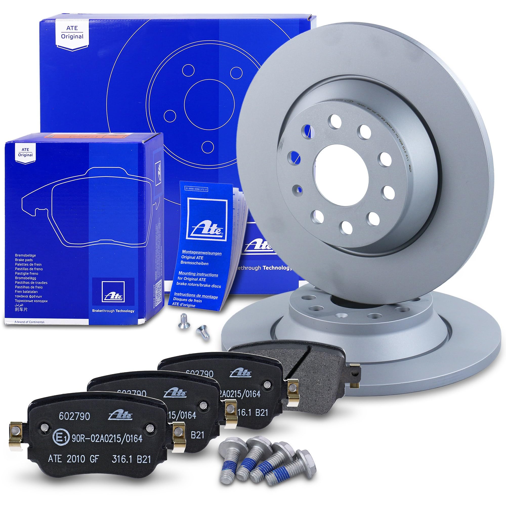 ATE Bremsenset Hinterachse inkl. Bremsscheiben hinten Ø 300 mm voll und Bremsbeläge hinten Kompatibel mit AUDI Q3 (8UB, 8UG), SEAT ALHAMBRA (710, 711), ALHAMBRA VAN (711), VW SHARAN (7N1, 7N2)