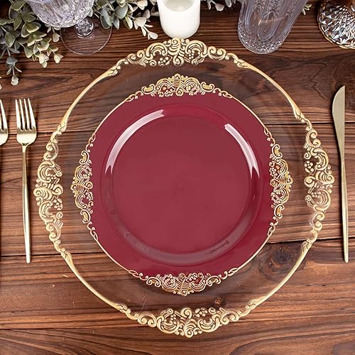 Miniatura 206 de Efavormart - Paquete de 10 platos llanos redondos de plástico de 10 pulgadas en verde salvia vintage, platos desechables barrocos en relieve