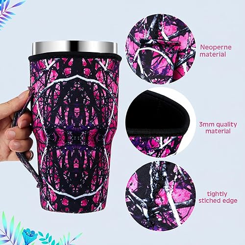 Miniatura 4 de Patelai 24 fundas reutilizables de neopreno para tazas de café helado con asa, funda aislante a granel para tazas de café de 30 a 32 onzas, bebidas