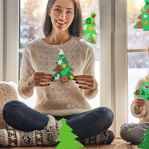 Miniatura 6 de 24 kits de calcomanías de espuma para árbol de Navidad, autoadhesivas a granel, calcomanías de espuma con purpurina para el invierno, kits de