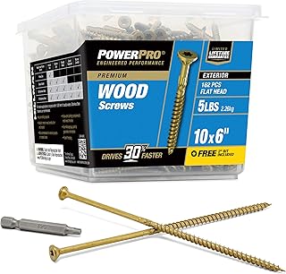 Power Pro Premium Exterior Wood Screws, #10 x 6 Inch All-Purpose Deck Screws for Outdoor Projects, T-25 Star Bit Included, Bronze, 162 Pieces | 48618V4