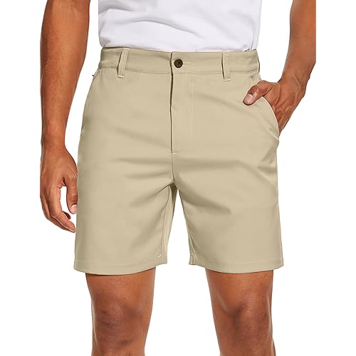 PULI Men's Golf Dress Shorts Flat Front Hybrid 7 Inch Lightweight Quick Dry Chino Casual with Pockets