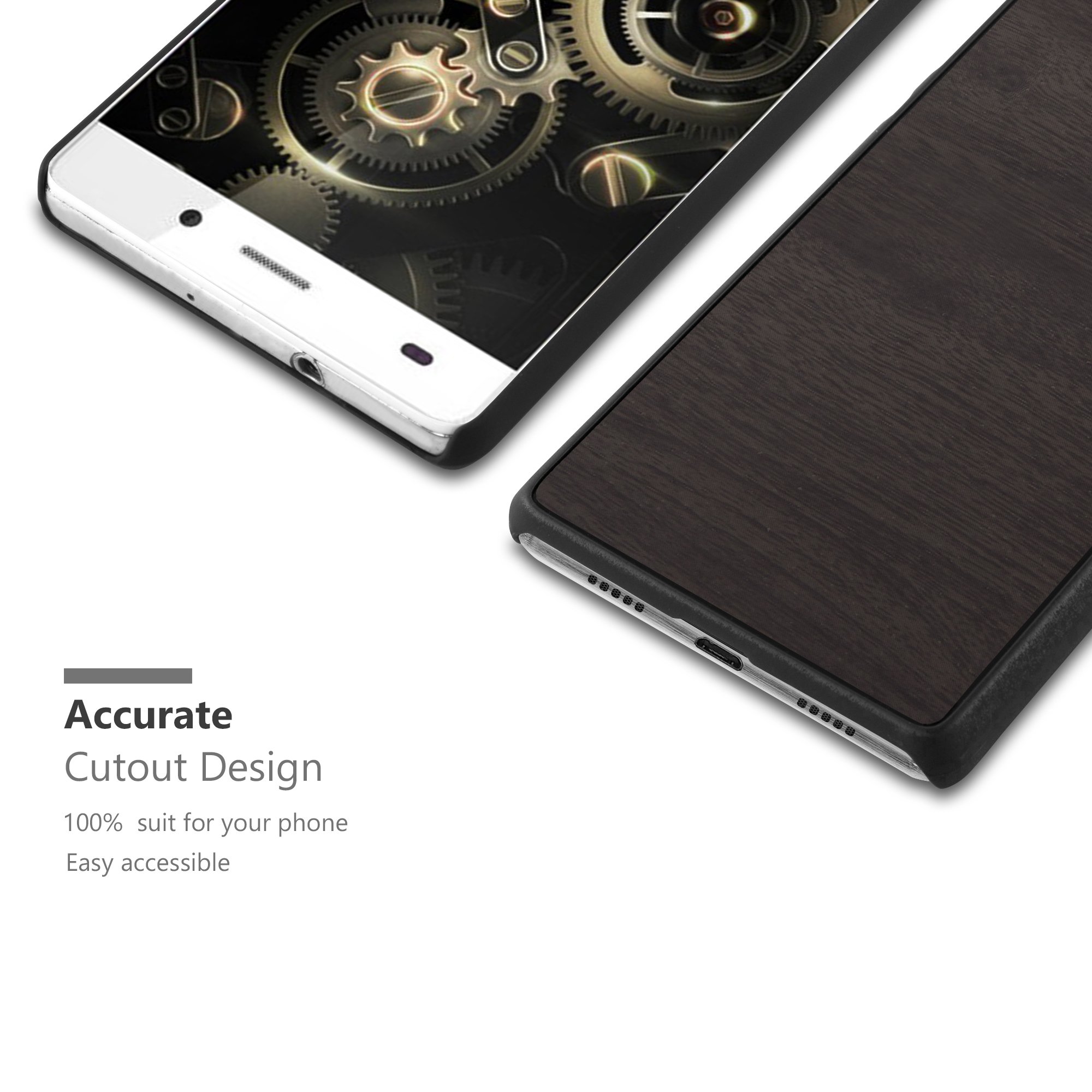 Cadorabo Custodia Rigida In Plastica Con Effetto Legno Caffè Per Huawei P8 Lite 2015 - Cover Sottile Antiurto, Guscio Protettivo Ultra Slim