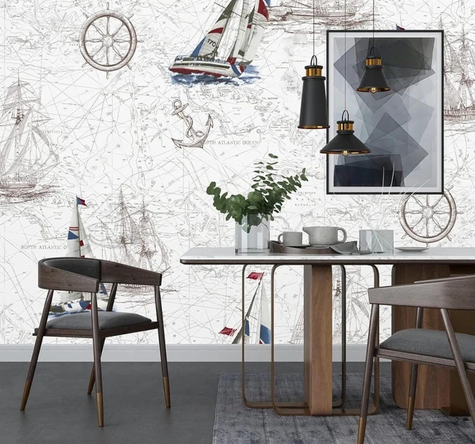 Tzxztt Vintage Line Art Nautical Sailing Ship Style Modern 3D Wallpaper Premium Textured Silk Neutral Tones Material Ideal for Living Room Bedroom-200cm×140cm
