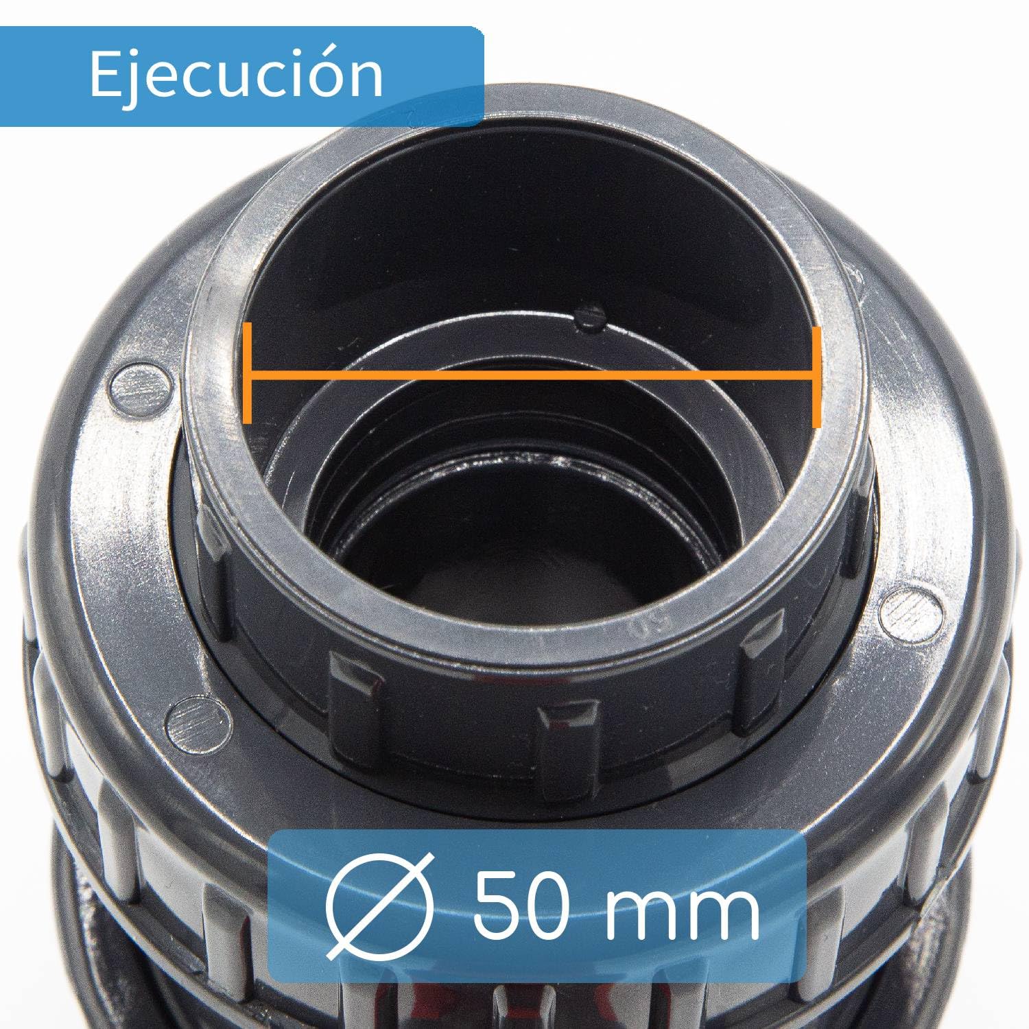 Válvula de bola PVC 50 mm I Doble unión desmontable radialmente I PN16 PVC-U con juntas EPDM I Corte de paso 2 vías para piscina riego drenaje I bm001
