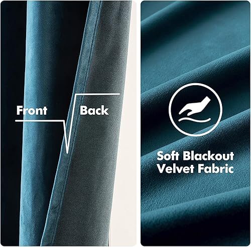 Miniatura 3 de MIULEE Cortinas opacas de terciopelo azul de 63 pulgadas de largo, con aislamiento térmico, insonorizadas, para oscurecer la habitación, cortinas