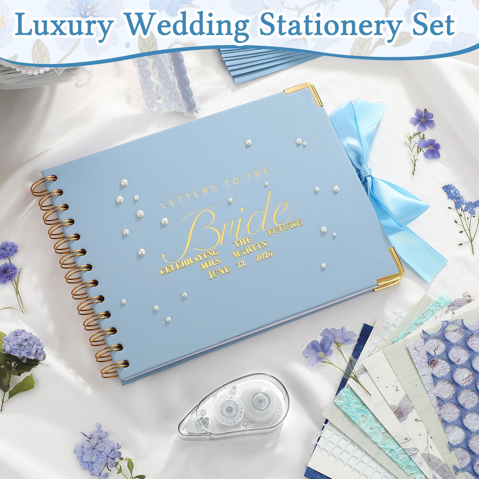 Album de scrapbooking « Letters to Bride », 21,6 x 17,8 cm, classique, bleu | Livre d'or de mariage avec enveloppes, souvenir de enterrement de vie de jeune fille, scrapbooking vierge
