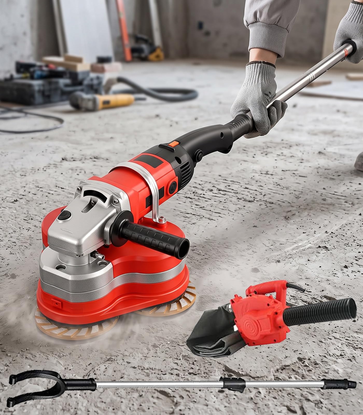 3800 W electric diamond polisher Mainunit+vacuumcleaner+extensionrod